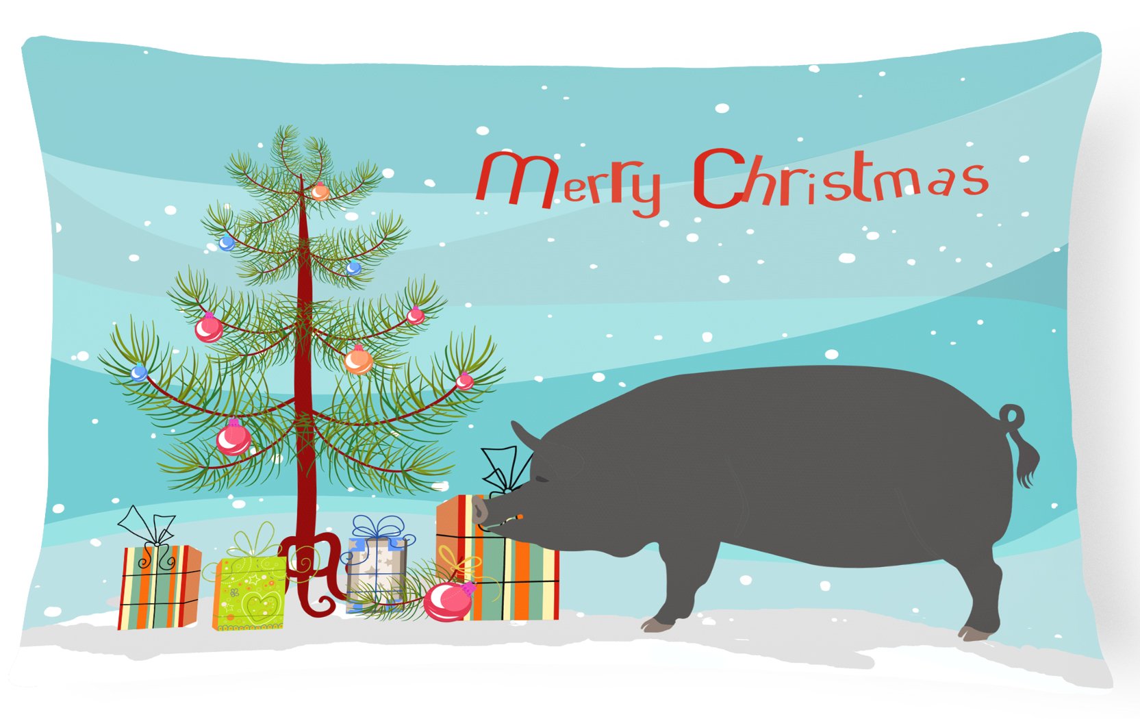 Berkshire Pig Christmas Decorative Throw Pillow 12x16 Indoor Outdoor Accent Cushion, Fabric Cover with Insert for Sofa, Bed, Porch & Living Room