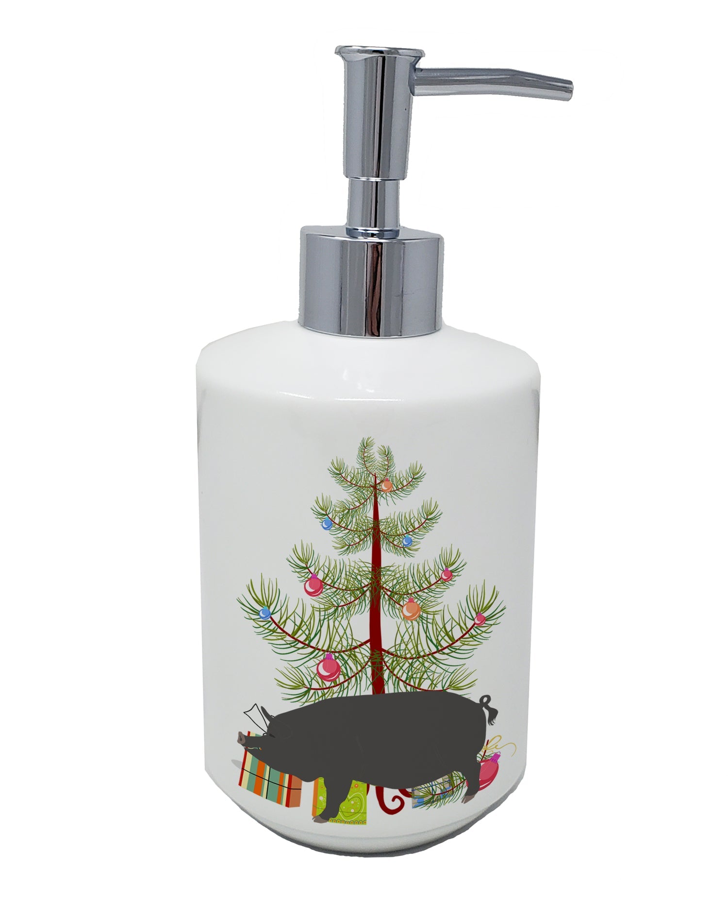 Berkshire Pig Christmas Ceramic Soap Dispenser , Empty Refillable Hand Soap Pump Bottle for Bathroom Kitchen
