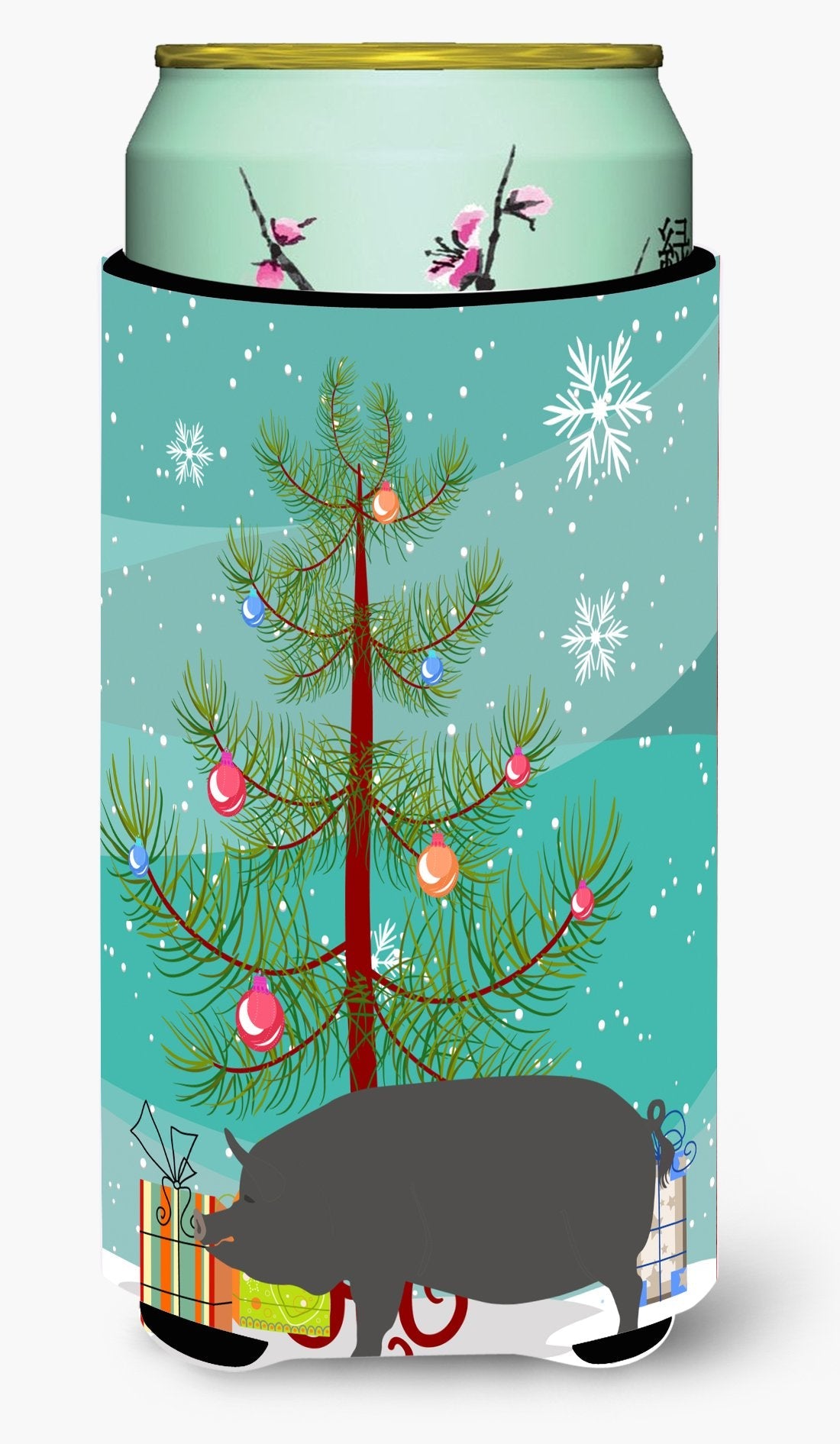 Berkshire Pig Christmas Tall Boy Hugger Can Cooler Sleeve Machine Washable Drink Collapsible Insulator Beverage Insulated Holder