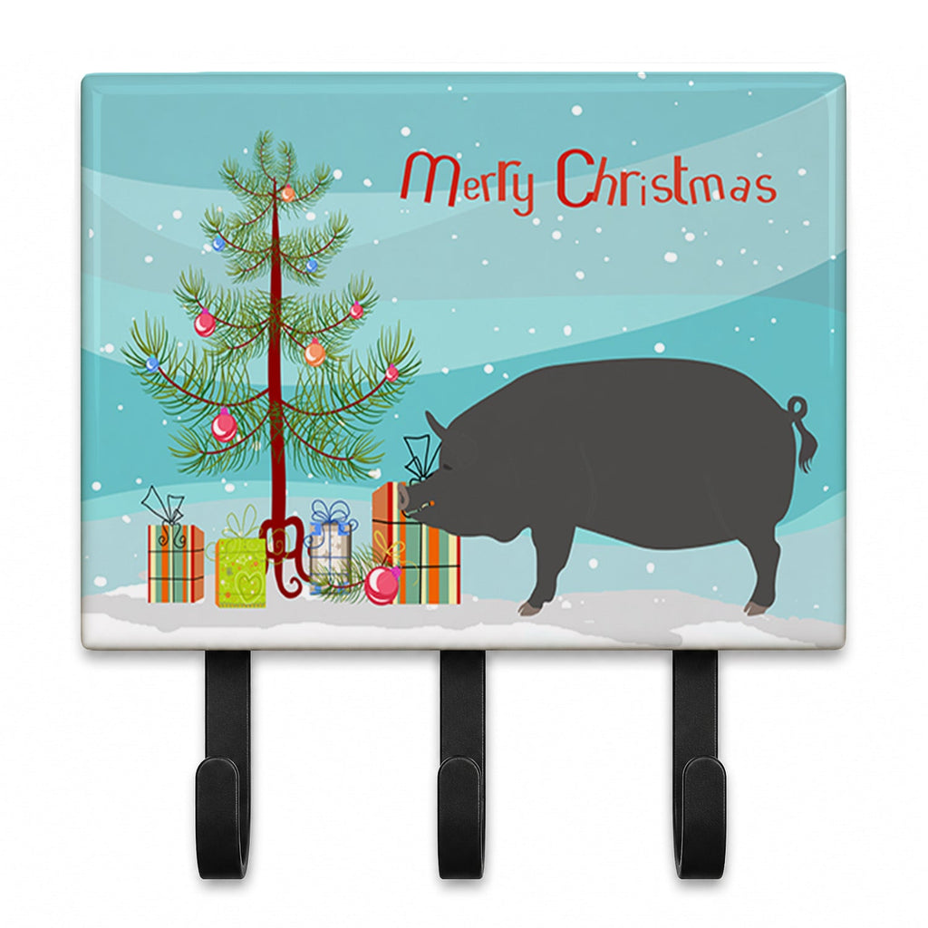 Berkshire Pig Christmas Leash or Key Holder Wall Hooks, Coat Rack Wall Mount, for Hanging Keys, Towels, Aprons, Leashes