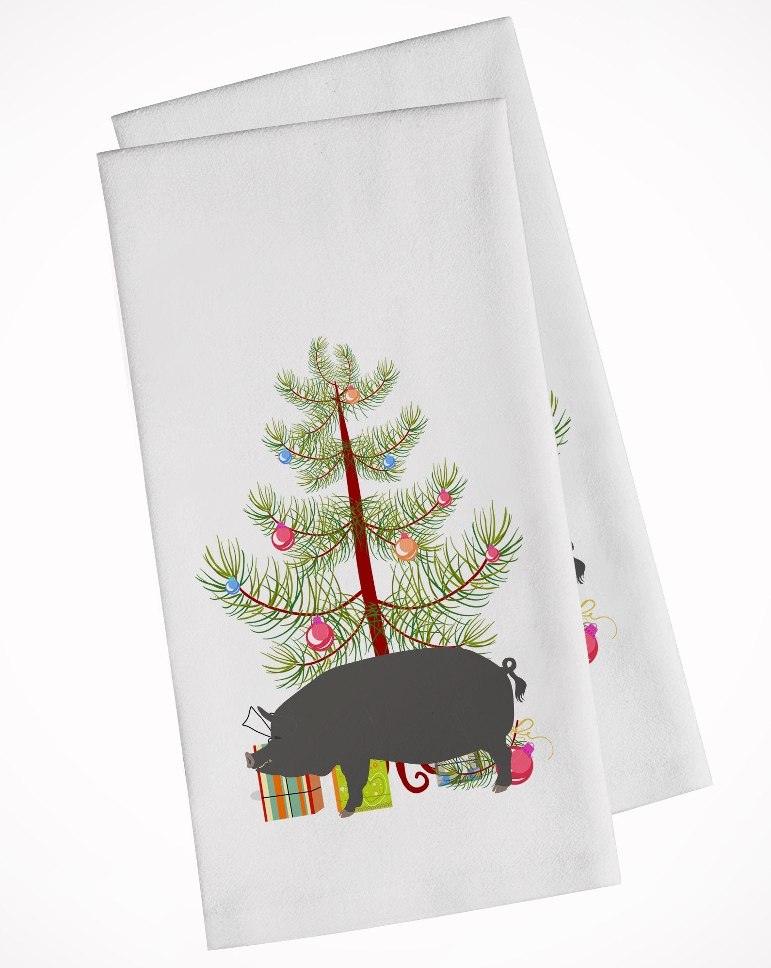 Berkshire Pig Christmas Kitchen Towel Set of 2 White Dish Towels Decorative Bathroom Hand towel for Hand, Face, Hair, Yoga, Tea, Dishcloth, 19 X 28", White