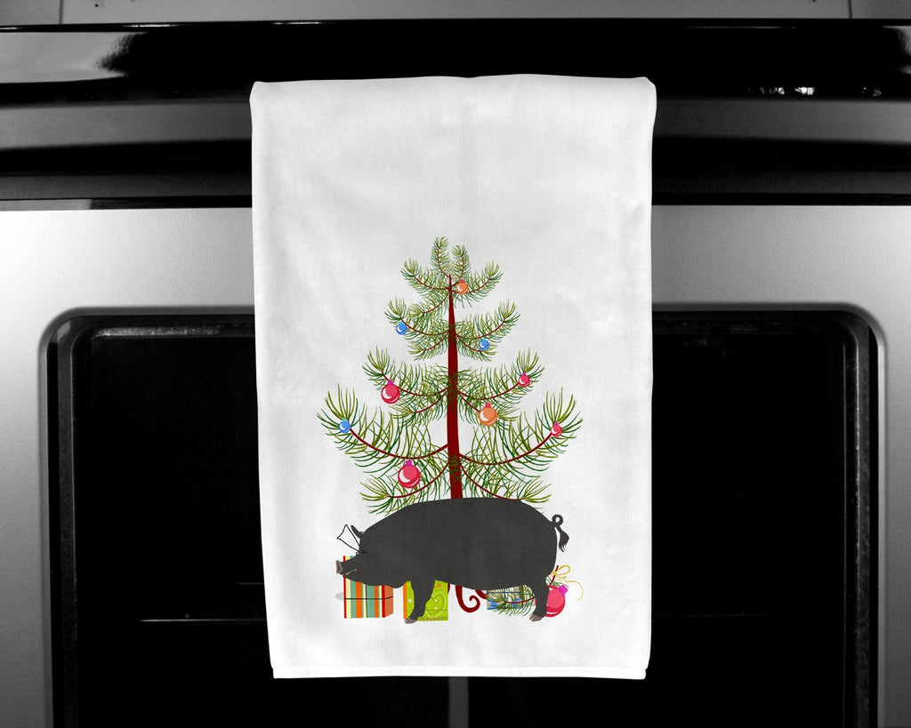 Berkshire Pig Christmas Kitchen Towel Set of 2 White Dish Towels Decorative Bathroom Hand towel for Hand, Face, Hair, Yoga, Tea, Dishcloth, 19 X 28", White
