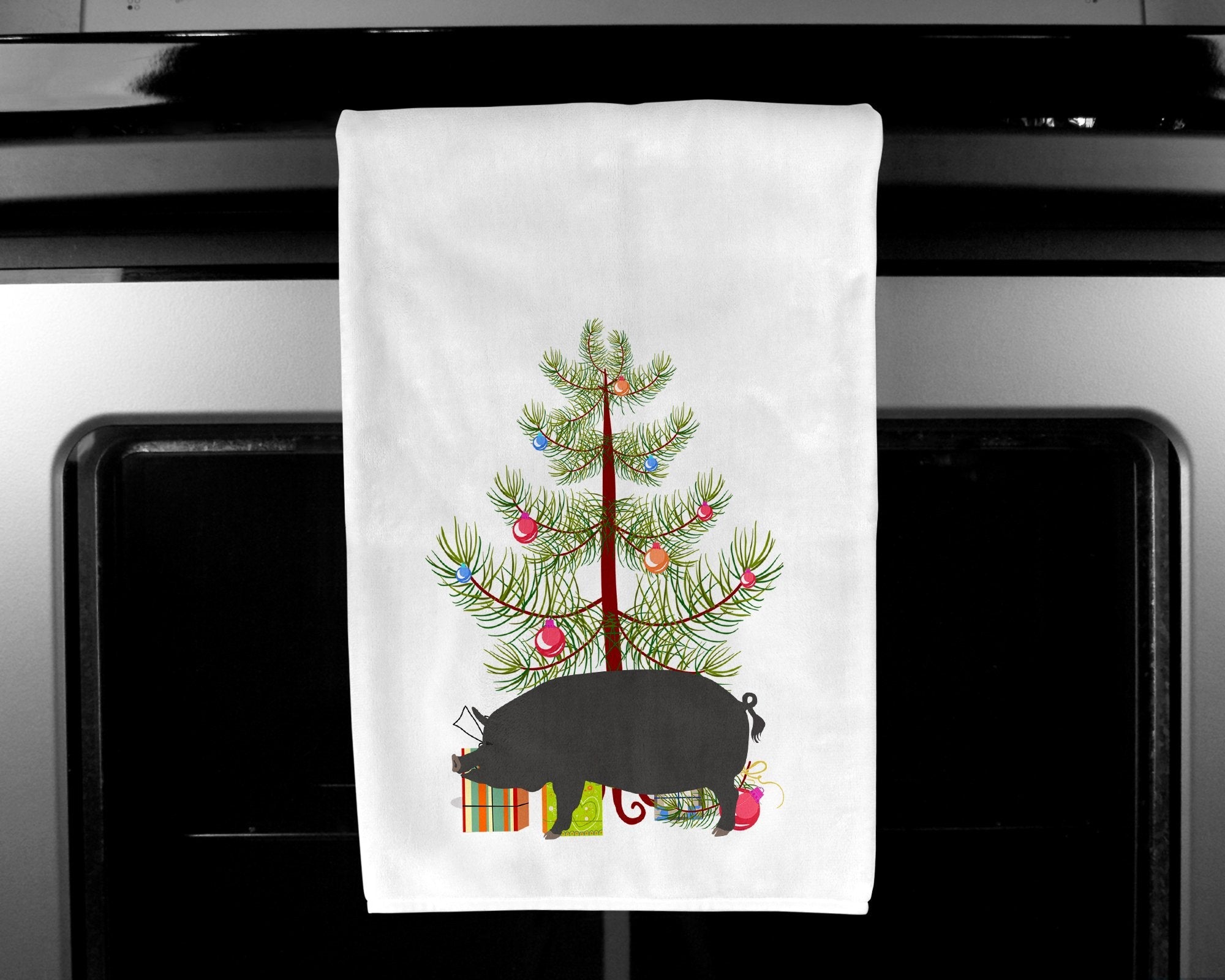 Berkshire Pig Christmas Kitchen Towel Set of 2 White Dish Towels Decorative Bathroom Hand towel for Hand, Face, Hair, Yoga, Tea, Dishcloth, 19 X 28", White