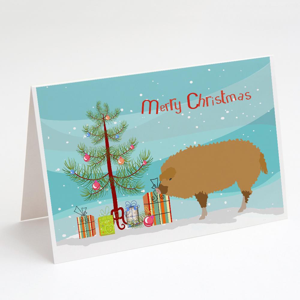 Hungarian Mangalica Pig Christmas Greeting Cards Pack of 8 Blank Cards with Envelopes Whimsical A7 Size 5x7