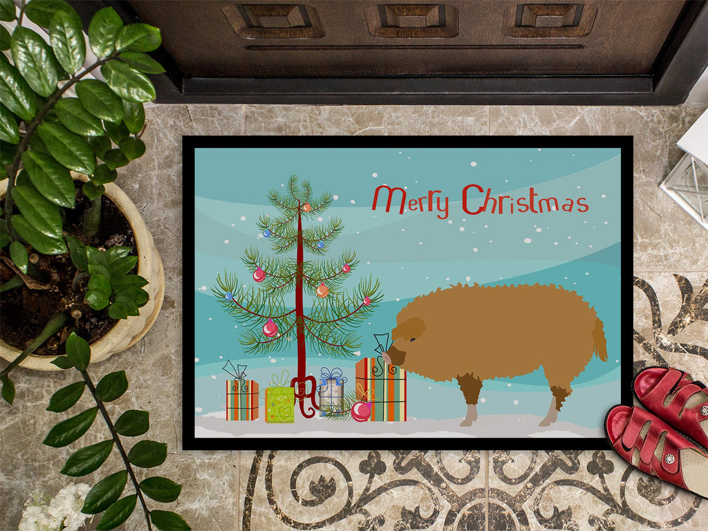 Hungarian Mangalica Pig Christmas Doormat Indoor Outdoor 24H X 36W Front Door Mat Rugs for Entryway, Non Slip Washable Low Pile,