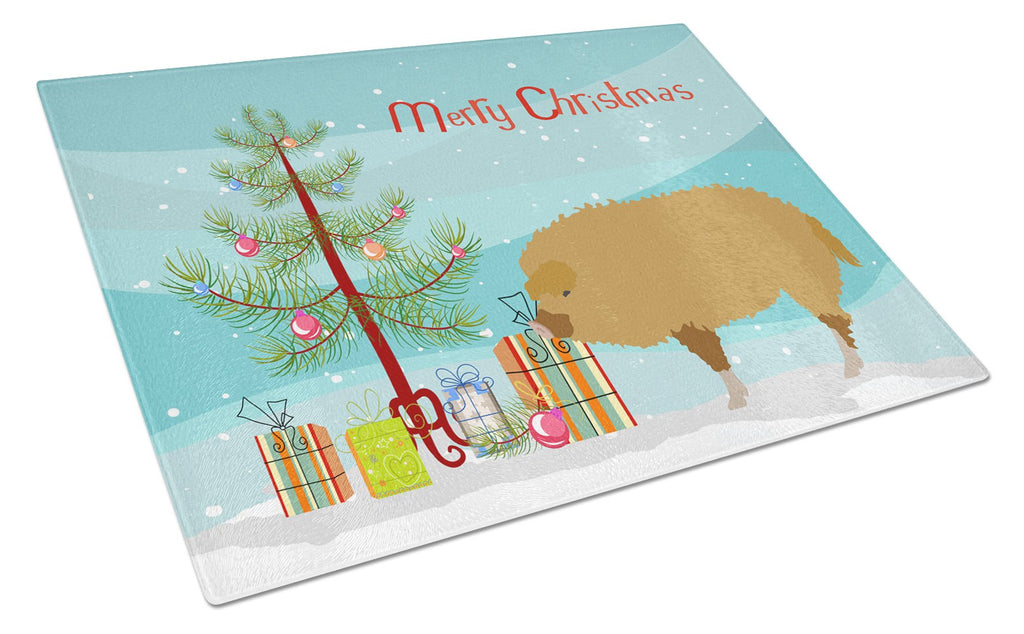 Hungarian Mangalica Pig Christmas Cutting Board Tempered Glass Kitchen Cutting Surface, Heat Resistant Chopping, Non-Slip Feet, Food Prep & Serving