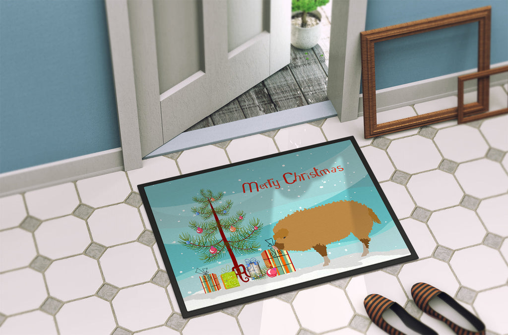 Hungarian Mangalica Pig Christmas Doormat Indoor Outdoor 18H X 27W Front Door Mat Rugs for Entryway, Non Slip Washable