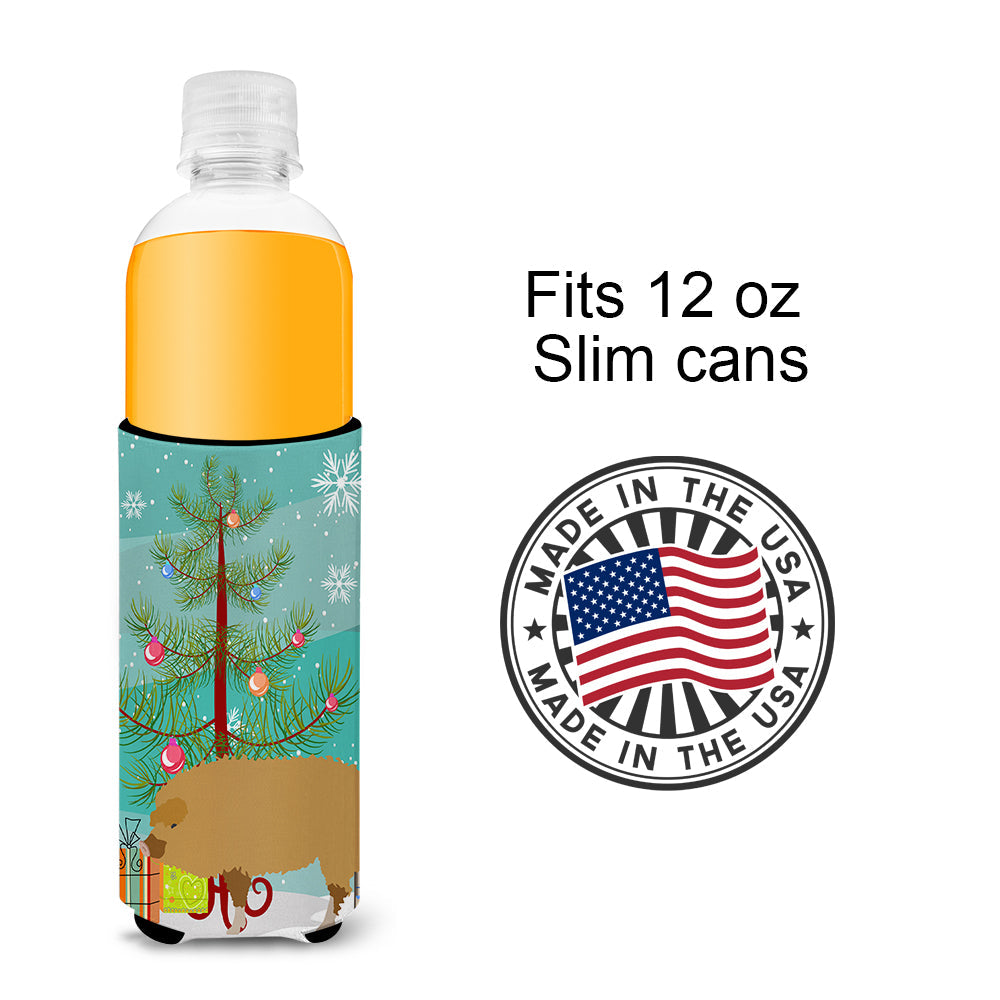 Hungarian Mangalica Pig Christmas Slim Can Hugger , Insulated Foam Hugger for 12 oz Slim Cans, Beer Bottles & Water Bottles, Printed in USA