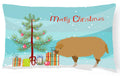 Hungarian Mangalica Pig Christmas Decorative Throw Pillow 12x16 Indoor Outdoor Accent Cushion, Fabric Cover with Insert for Sofa, Bed, Porch & Living Room