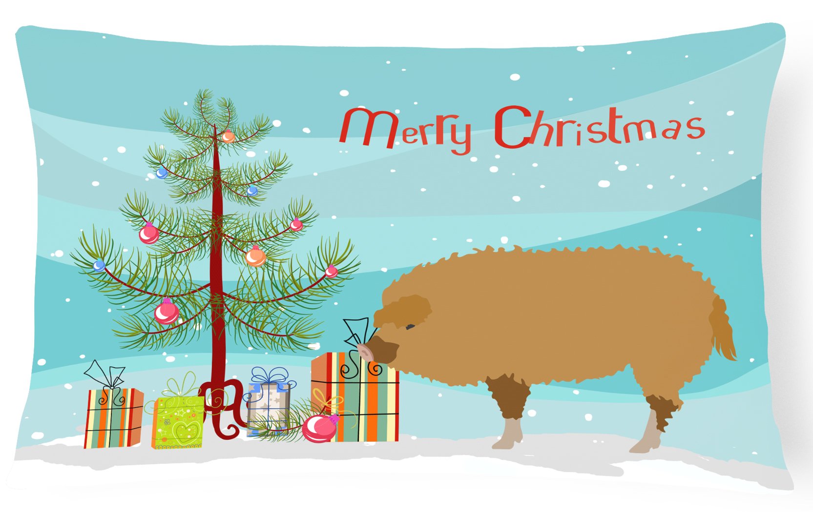 Hungarian Mangalica Pig Christmas Decorative Throw Pillow 12x16 Indoor Outdoor Accent Cushion, Fabric Cover with Insert for Sofa, Bed, Porch & Living Room