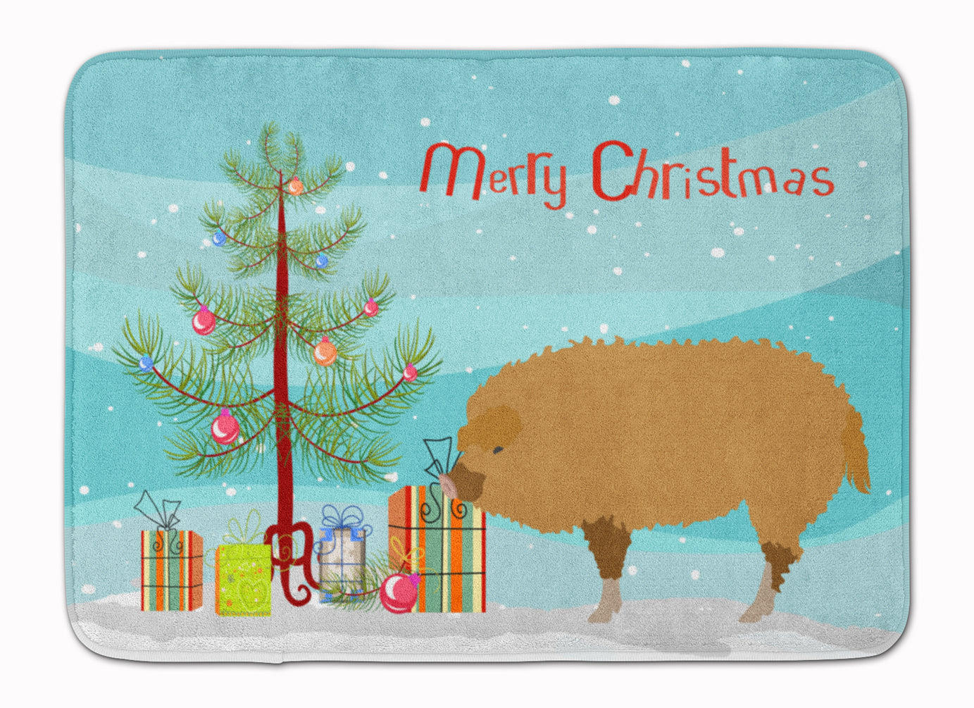 Hungarian Mangalica Pig Christmas Memory Foam Kitchen Mat Machine Washable Anti-Fatigue Cushion Comfort Bath or Kitchen Rug