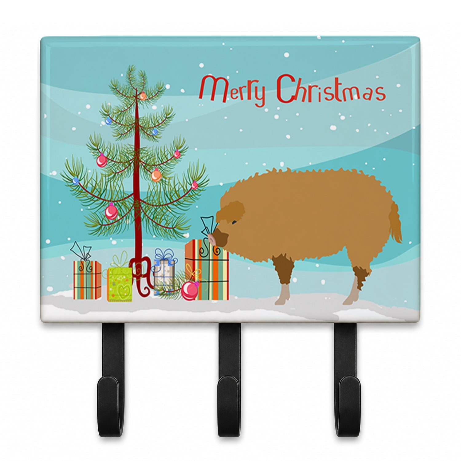 Hungarian Mangalica Pig Christmas Leash or Key Holder Wall Hooks, Coat Rack Wall Mount, for Hanging Keys, Towels, Aprons, Leashes