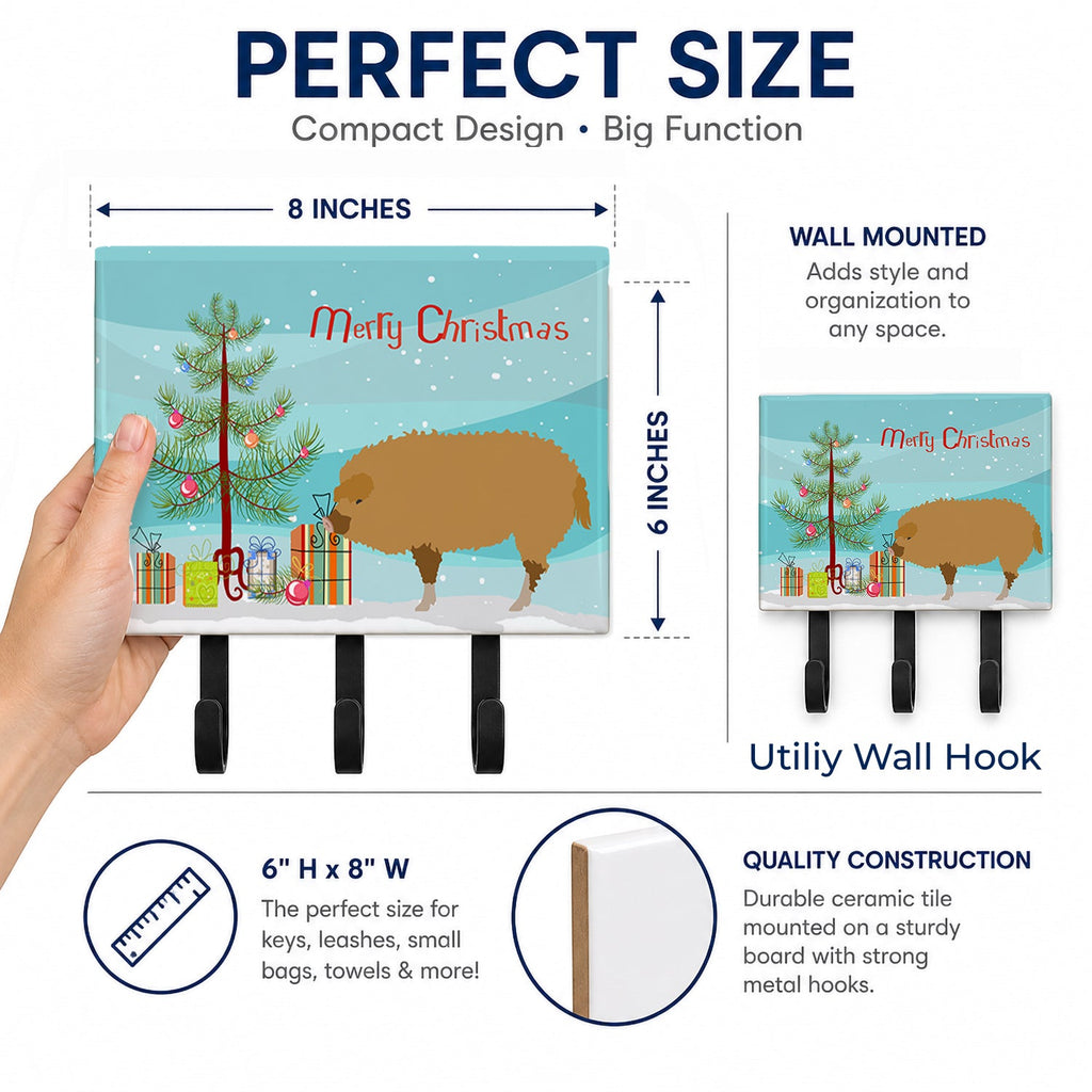 Hungarian Mangalica Pig Christmas Leash or Key Holder Wall Hooks, Coat Rack Wall Mount, for Hanging Keys, Towels, Aprons, Leashes
