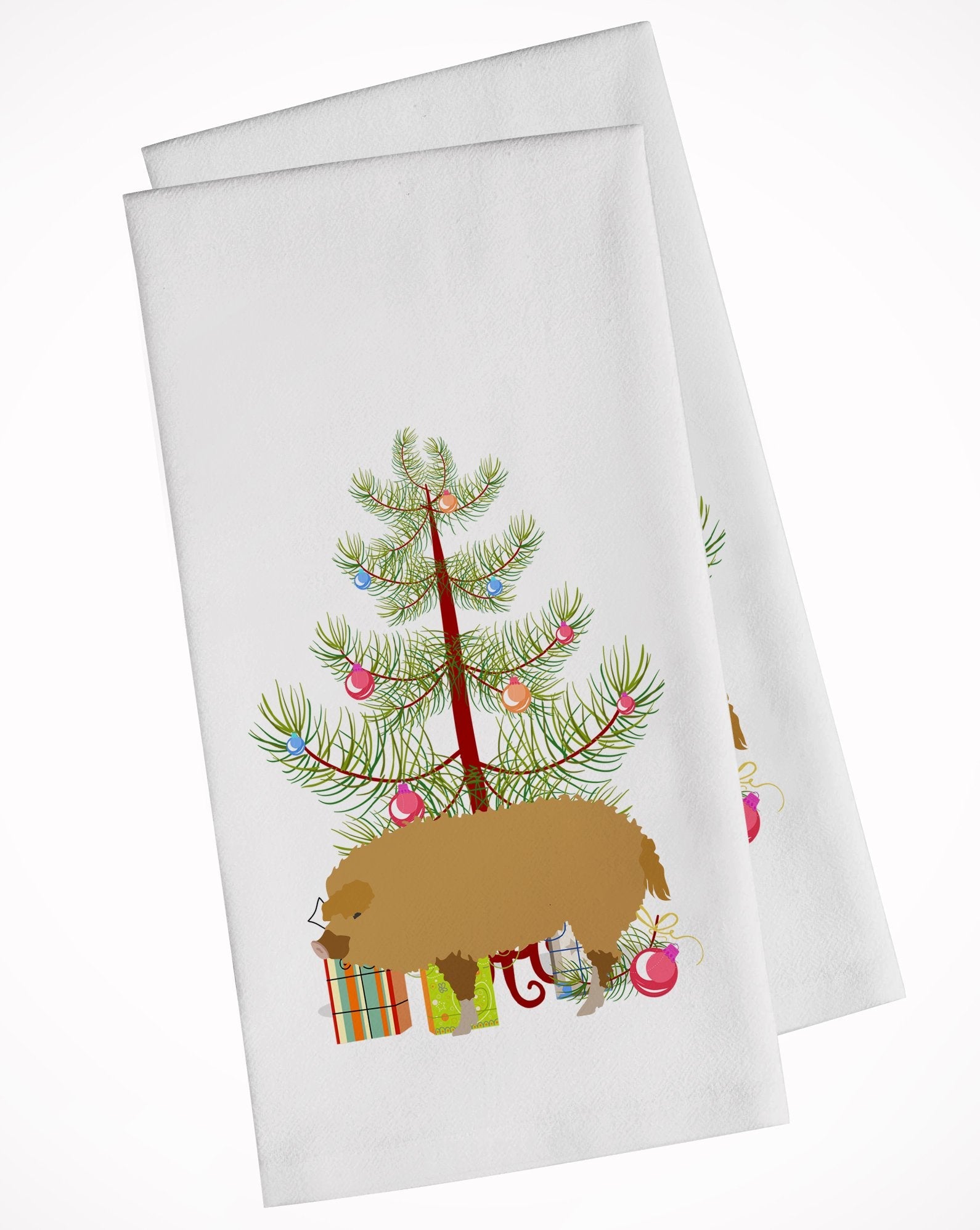 Hungarian Mangalica Pig Christmas Kitchen Towel Set of 2 White Dish Towels Decorative Bathroom Hand towel for Hand, Face, Hair, Yoga, Tea, Dishcloth, 19 X 28", White