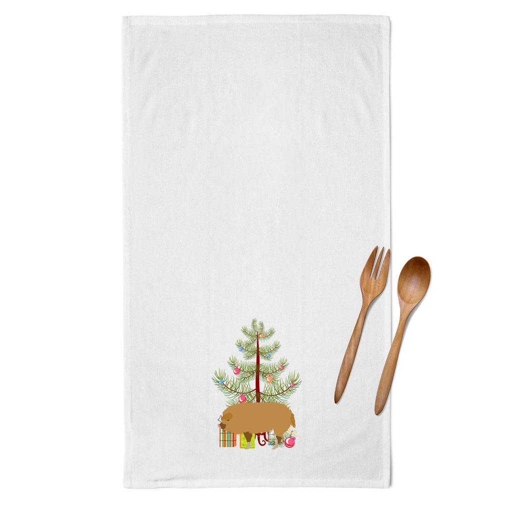 Hungarian Mangalica Pig Christmas Kitchen Towel Set of 2 White Dish Towels Decorative Bathroom Hand towel for Hand, Face, Hair, Yoga, Tea, Dishcloth, 19 X 28", White