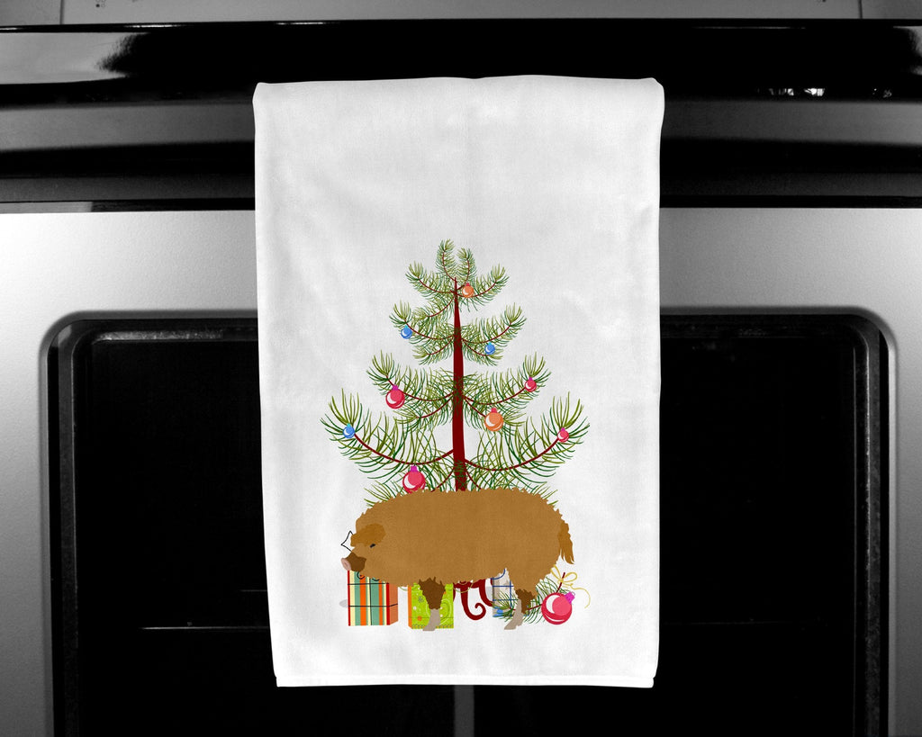 Hungarian Mangalica Pig Christmas Kitchen Towel Set of 2 White Dish Towels Decorative Bathroom Hand towel for Hand, Face, Hair, Yoga, Tea, Dishcloth, 19 X 28", White