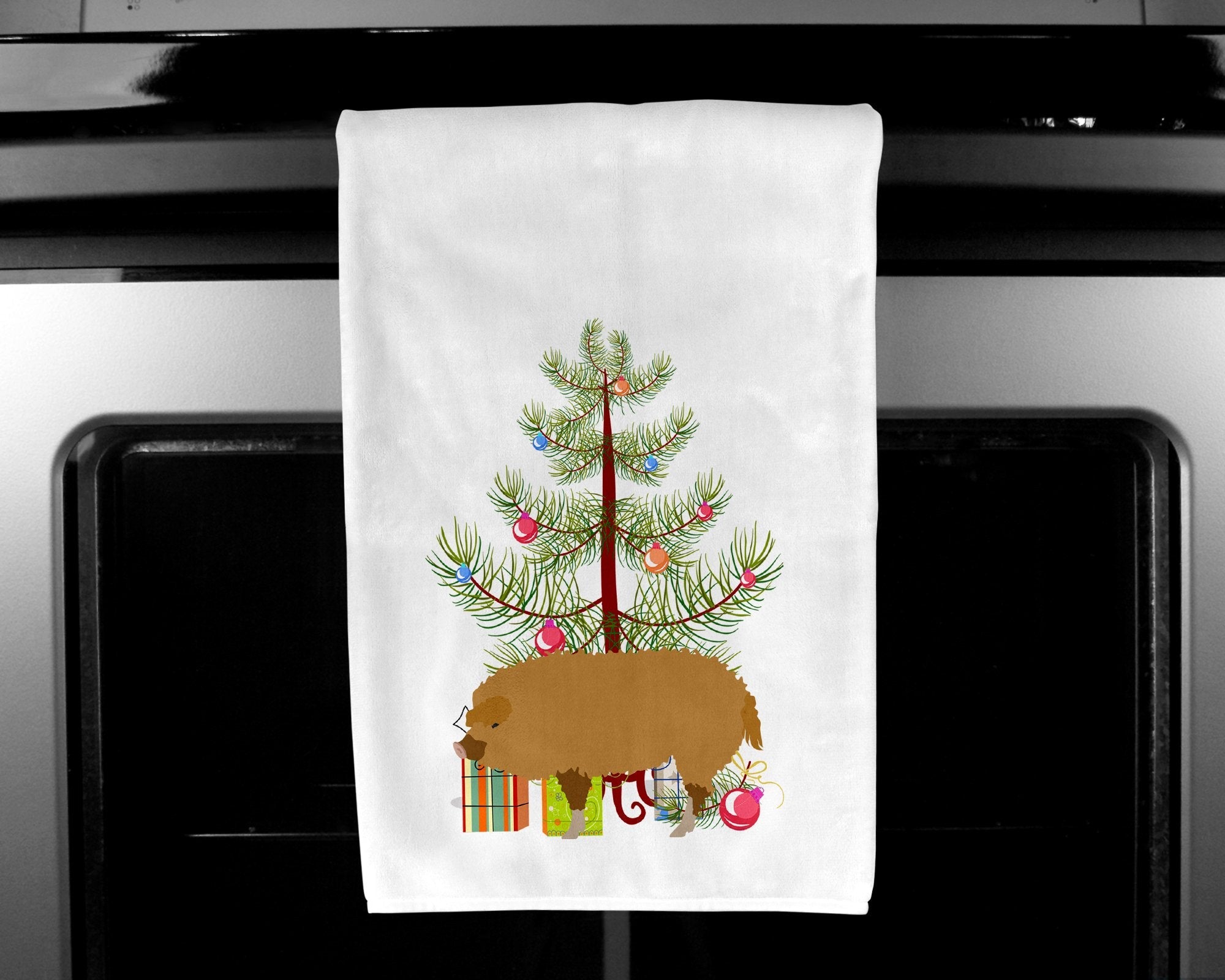 Hungarian Mangalica Pig Christmas Kitchen Towel Set of 2 White Dish Towels Decorative Bathroom Hand towel for Hand, Face, Hair, Yoga, Tea, Dishcloth, 19 X 28", White