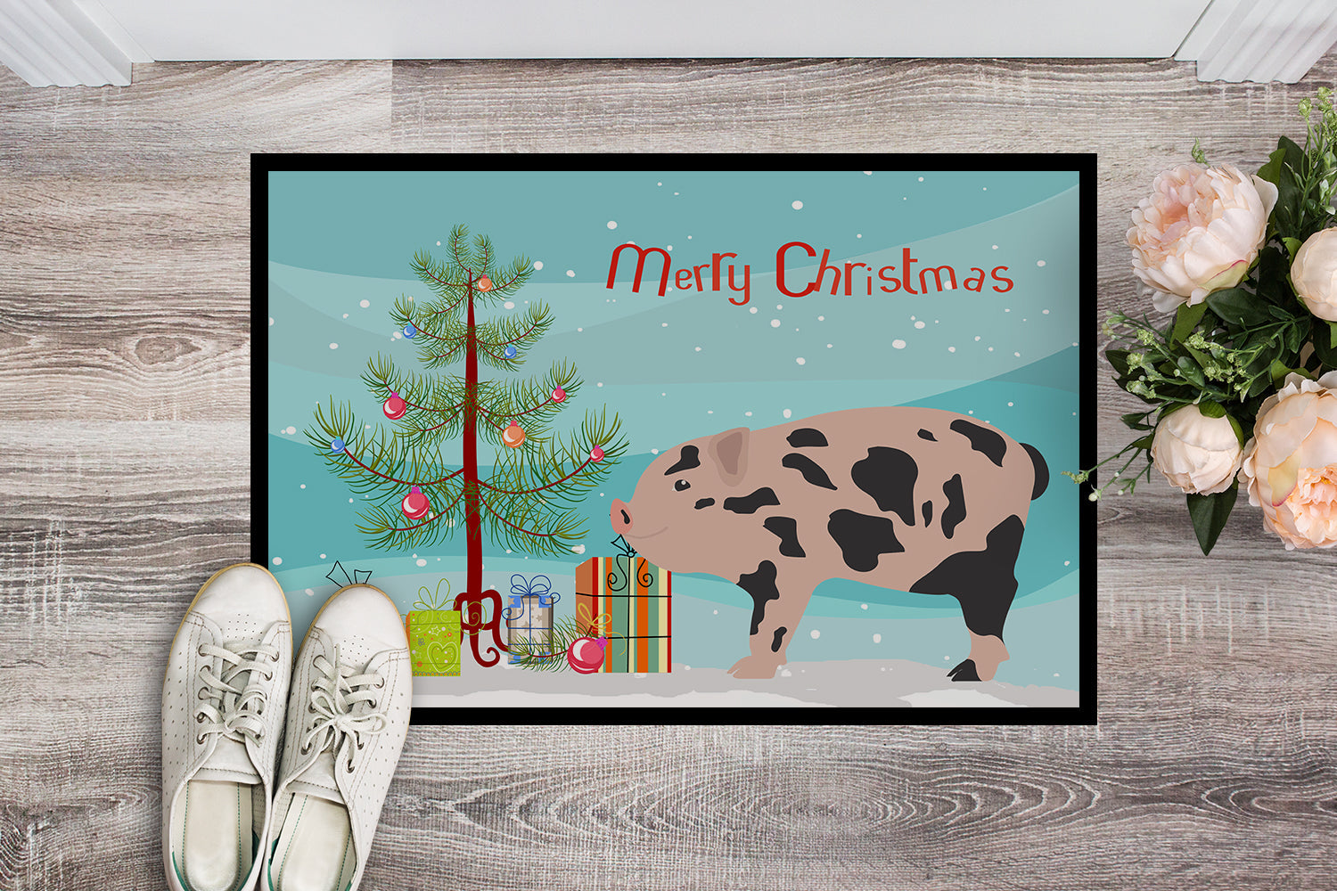 Mini Miniature Pig Christmas Doormat Indoor Outdoor 24H X 36W Front Door Mat Rugs for Entryway, Non Slip Washable Low Pile,