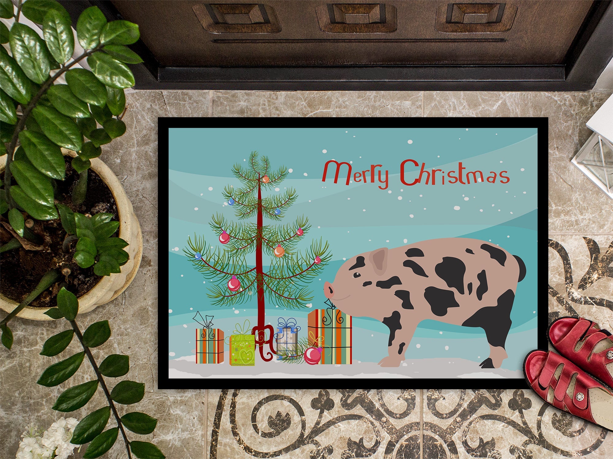 Mini Miniature Pig Christmas Doormat Indoor Outdoor 24H X 36W Front Door Mat Rugs for Entryway, Non Slip Washable Low Pile,