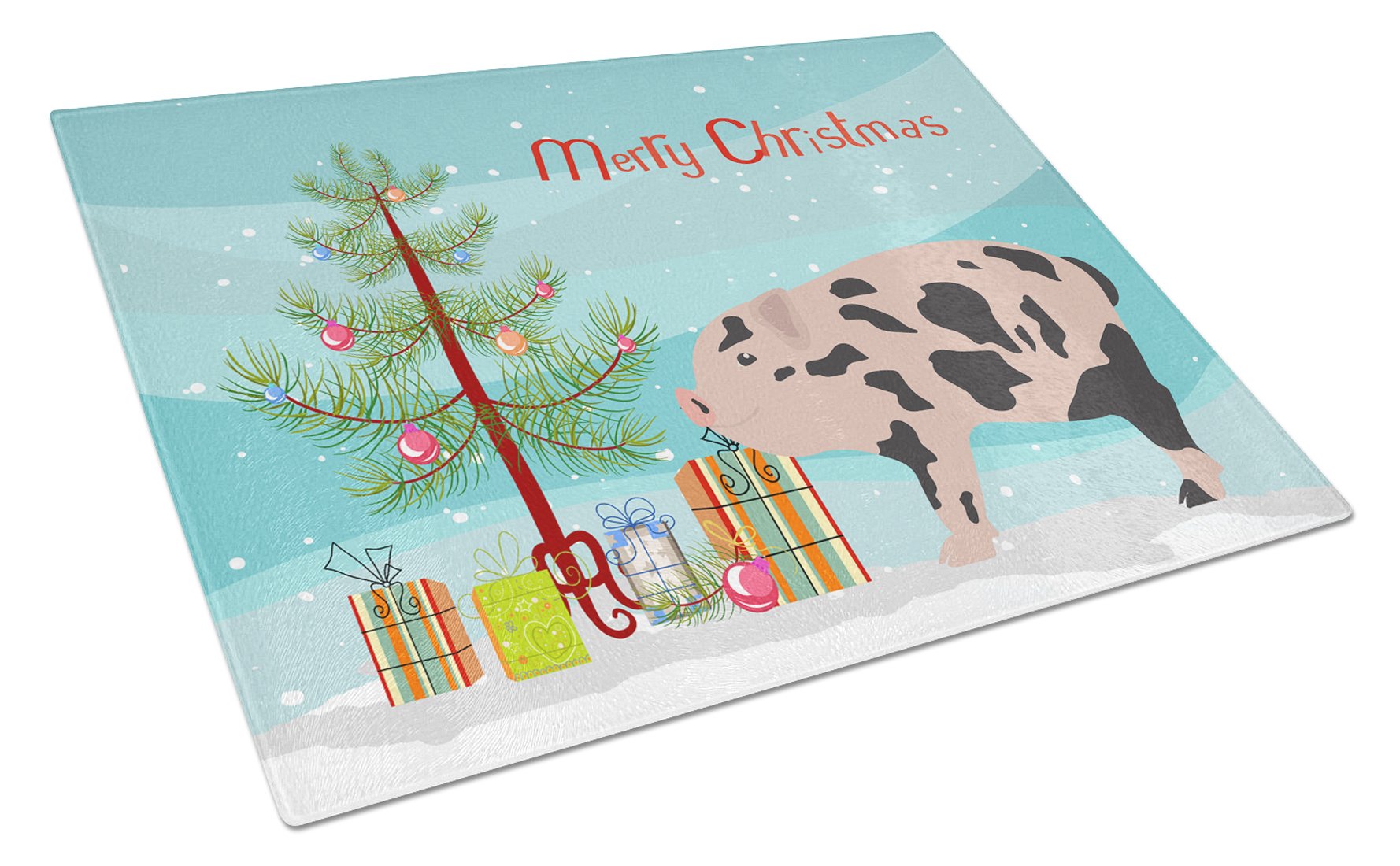 Mini Miniature Pig Christmas Cutting Board Tempered Glass Kitchen Cutting Surface, Heat Resistant Chopping, Non-Slip Feet, Food Prep & Serving