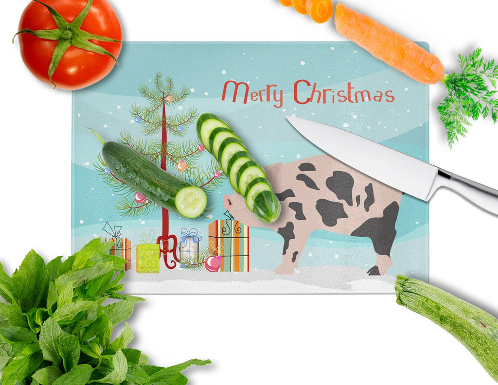 Mini Miniature Pig Christmas Cutting Board Tempered Glass Kitchen Cutting Surface, Heat Resistant Chopping, Non-Slip Feet, Food Prep & Serving