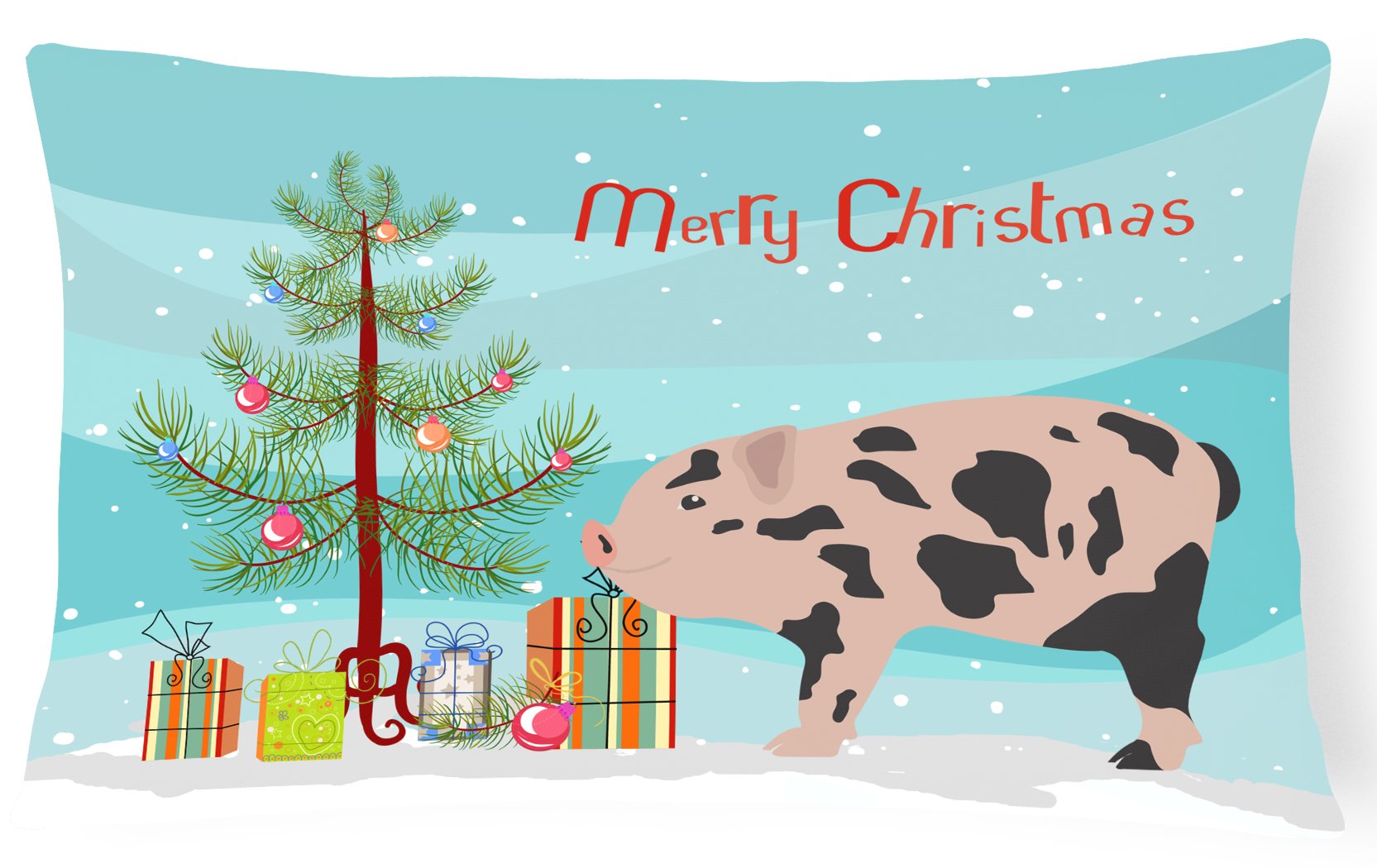 Mini Miniature Pig Christmas Decorative Throw Pillow 12x16 Indoor Outdoor Accent Cushion, Fabric Cover with Insert for Sofa, Bed, Porch & Living Room