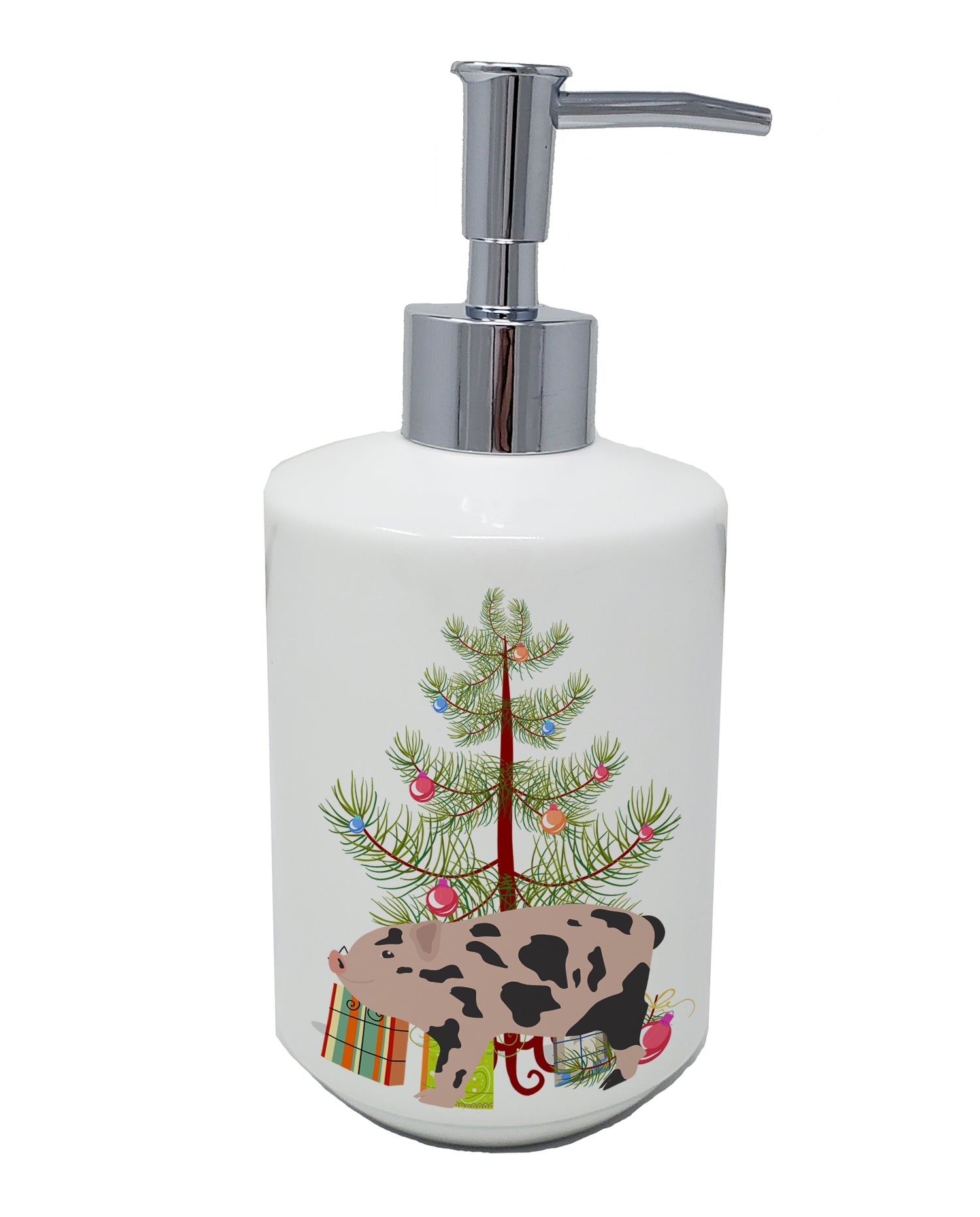 Mini Miniature Pig Christmas Ceramic Soap Dispenser , Empty Refillable Hand Soap Pump Bottle for Bathroom Kitchen