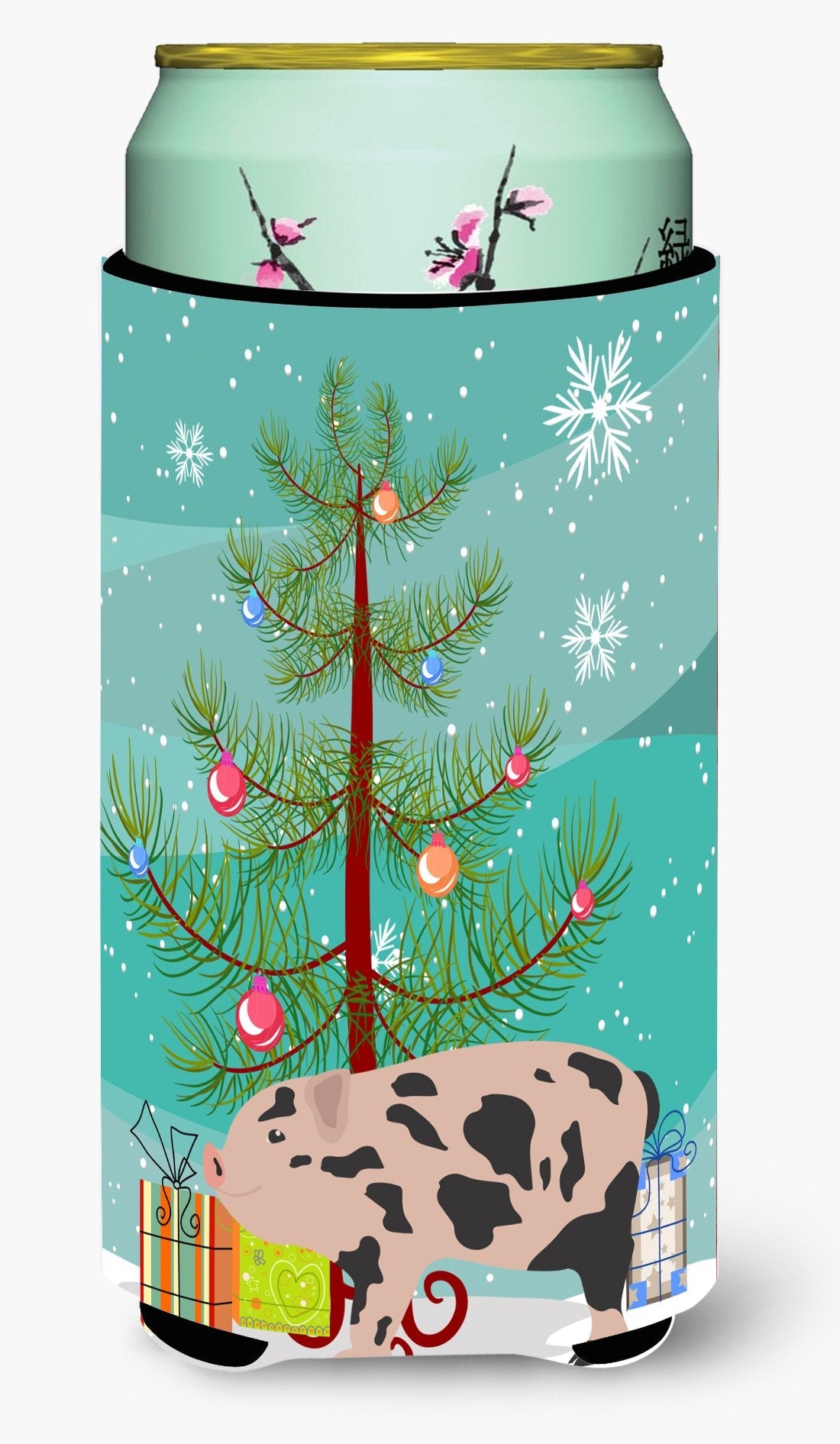 Mini Miniature Pig Christmas Tall Boy Hugger Can Cooler Sleeve Machine Washable Drink Collapsible Insulator Beverage Insulated Holder