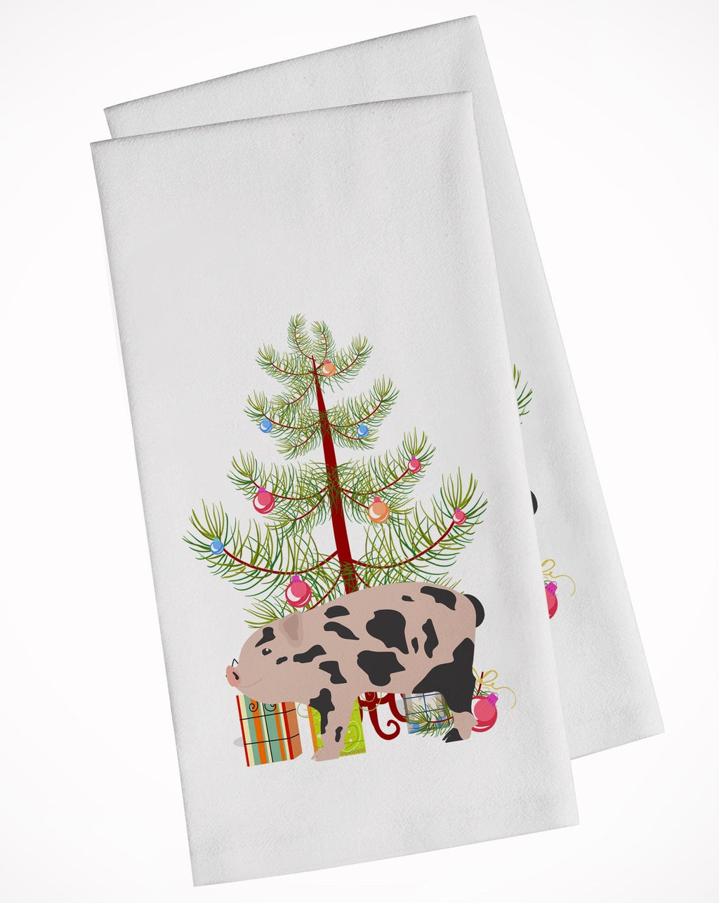 Mini Miniature Pig Christmas Kitchen Towel Set of 2 White Dish Towels Decorative Bathroom Hand towel for Hand, Face, Hair, Yoga, Tea, Dishcloth, 19 X 28", White