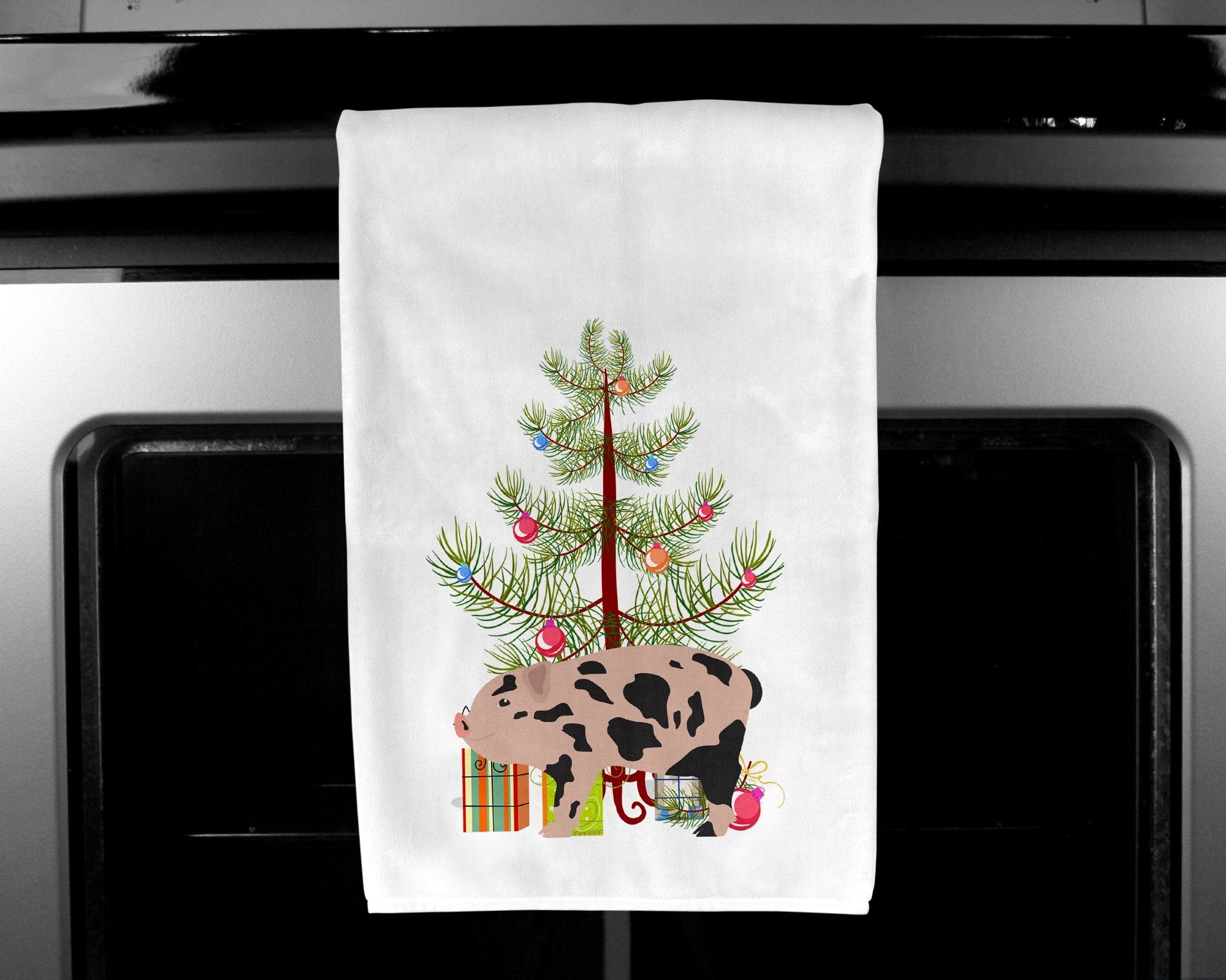 Mini Miniature Pig Christmas Kitchen Towel Set of 2 White Dish Towels Decorative Bathroom Hand towel for Hand, Face, Hair, Yoga, Tea, Dishcloth, 19 X 28", White