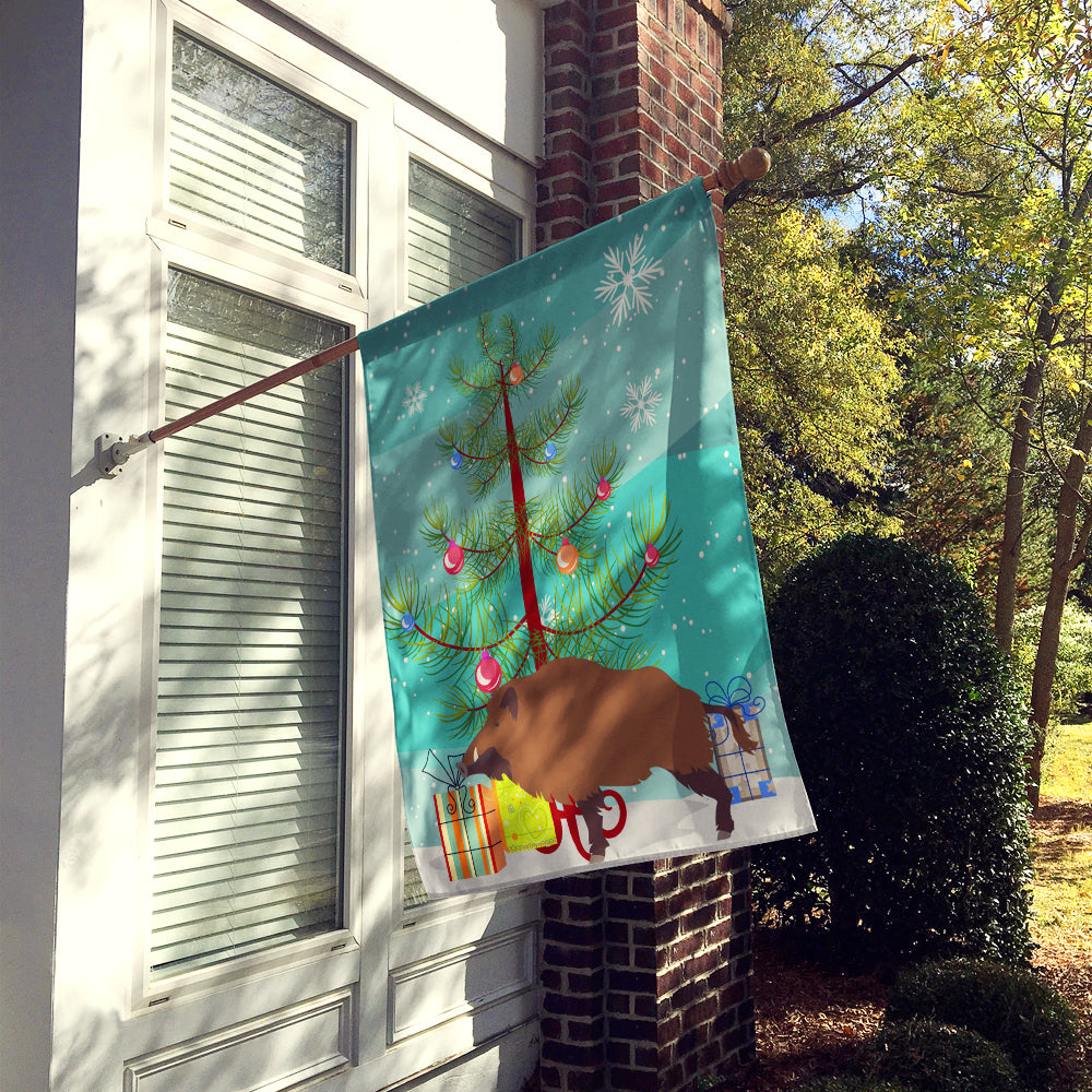 Wild Boar Pig Christmas House Flag 28x40 Porch Sleeve Pole Decorative Outside Yard Banner Artwork Wall Hanging, Polyester