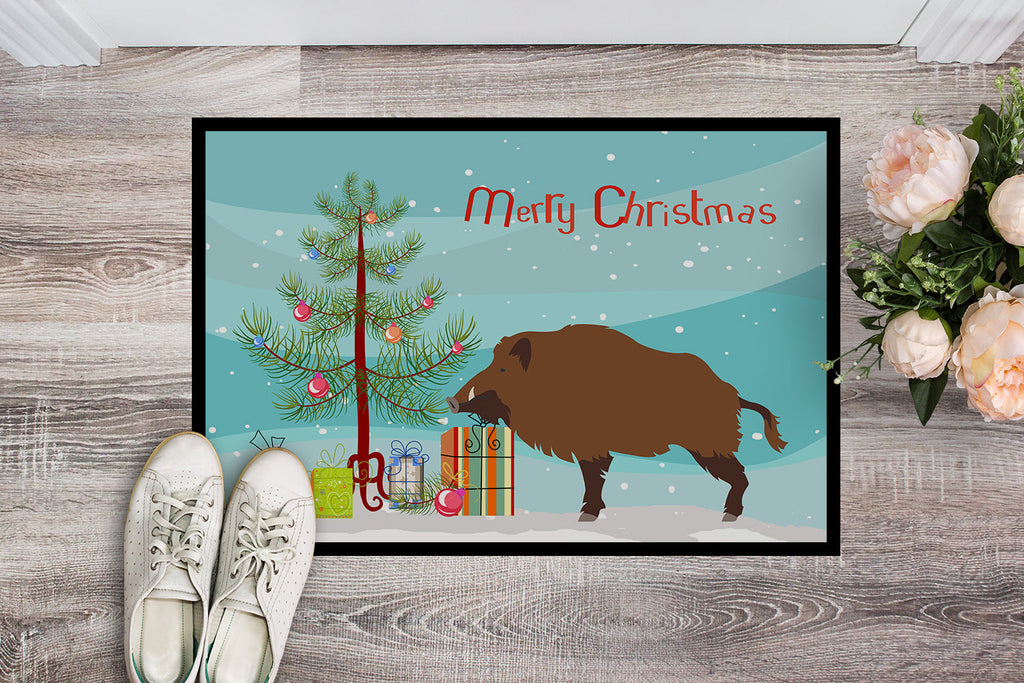 Wild Boar Pig Christmas Doormat Indoor Outdoor 24H X 36W Front Door Mat Rugs for Entryway, Non Slip Washable Low Pile,