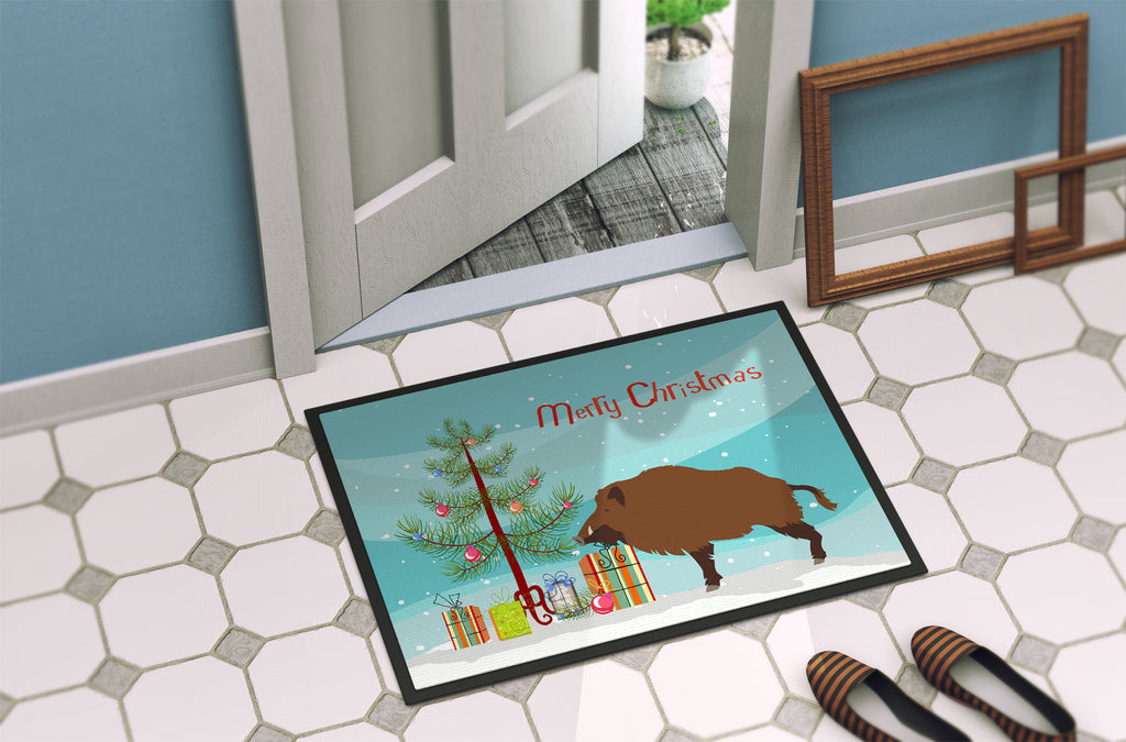 Wild Boar Pig Christmas Doormat Indoor Outdoor 24H X 36W Front Door Mat Rugs for Entryway, Non Slip Washable Low Pile,
