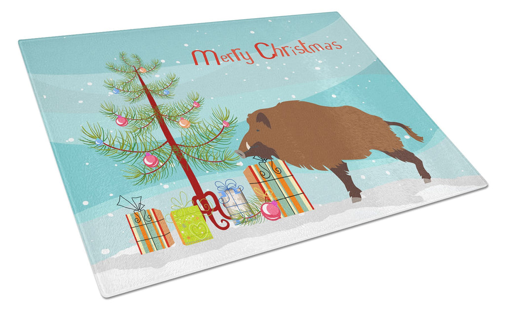 Wild Boar Pig Christmas Cutting Board Tempered Glass Kitchen Cutting Surface, Heat Resistant Chopping, Non-Slip Feet, Food Prep & Serving