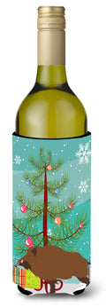 Wild Boar Pig Christmas Wine Bottle Hugger Gift Sleeve for Standard 750 ml Bottles, Insulated Reusable Also Fits Mini Shot & Pint Bottles