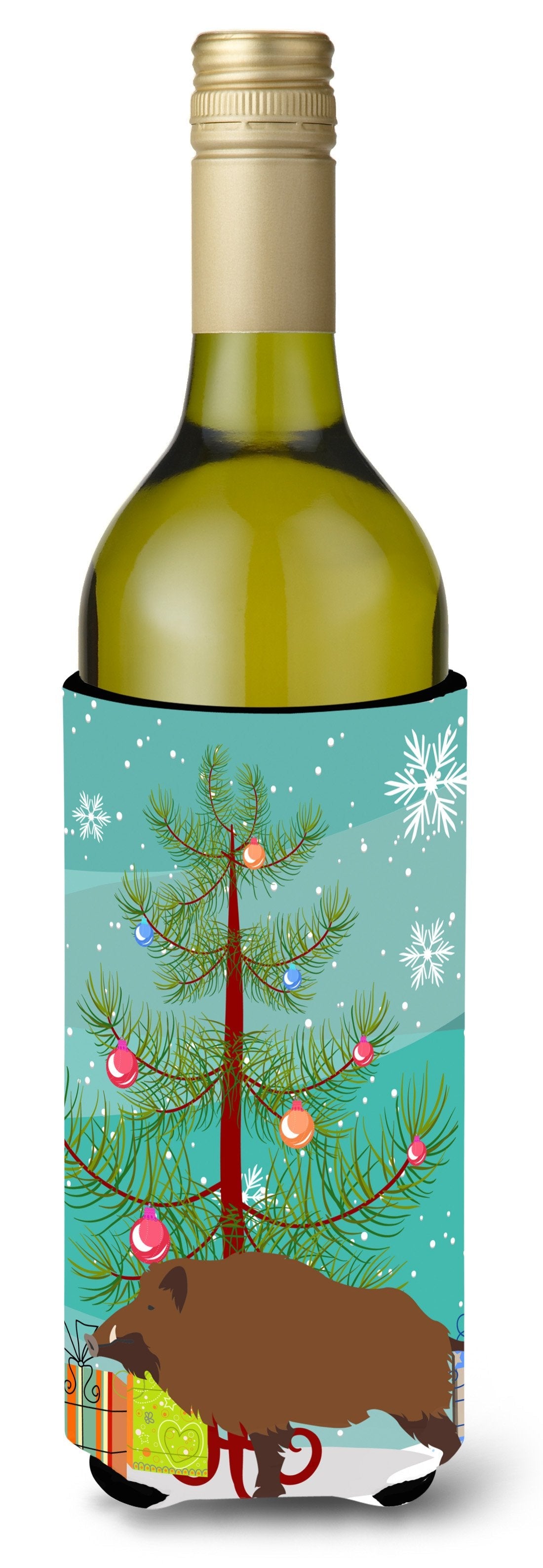 Wild Boar Pig Christmas Wine Bottle Hugger Gift Sleeve for Standard 750 ml Bottles, Insulated Reusable Also Fits Mini Shot & Pint Bottles