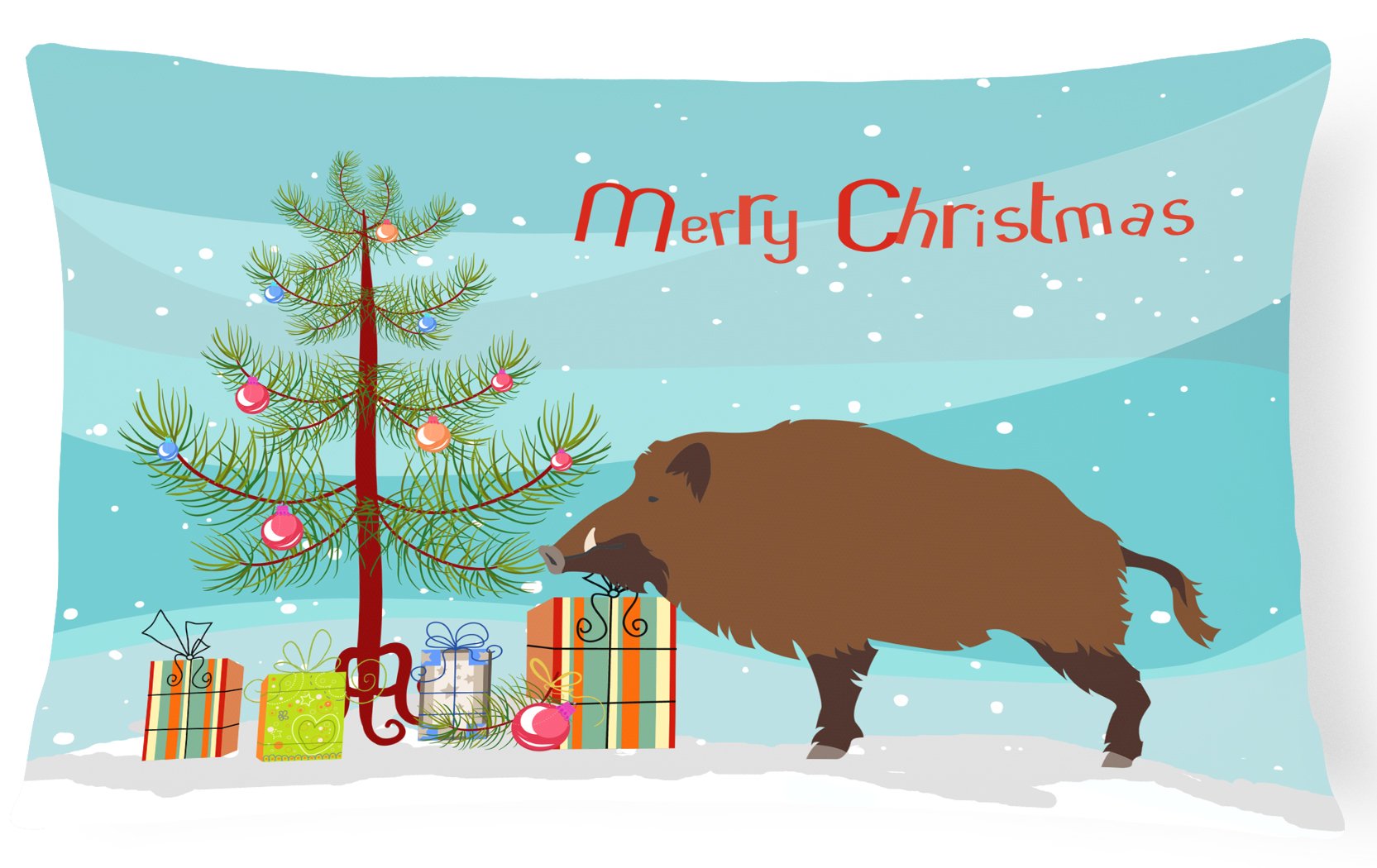 Wild Boar Pig Christmas Decorative Throw Pillow 12x16 Indoor Outdoor Accent Cushion, Fabric Cover with Insert for Sofa, Bed, Porch & Living Room