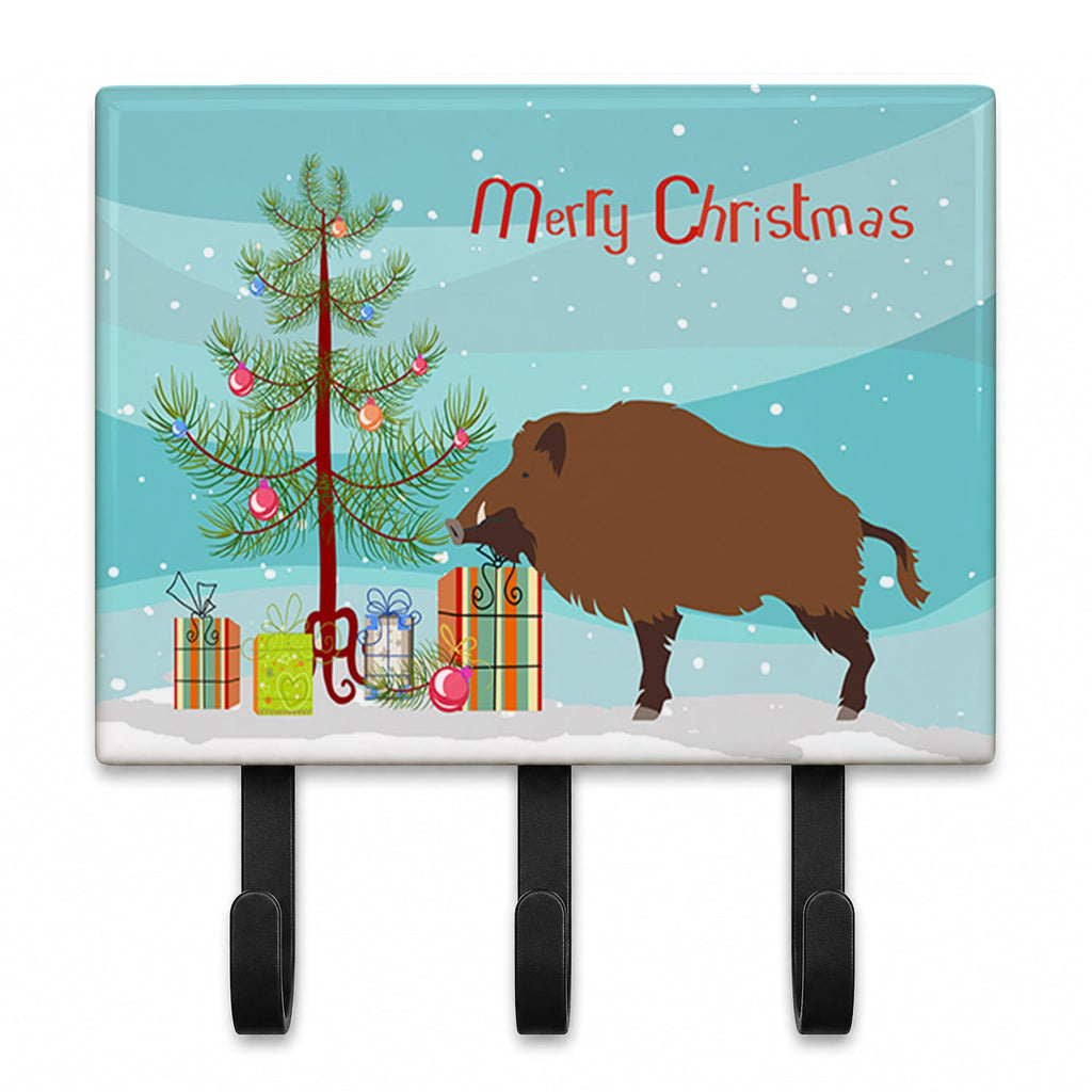 Wild Boar Pig Christmas Leash or Key Holder Wall Hooks, Coat Rack Wall Mount, for Hanging Keys, Towels, Aprons, Leashes