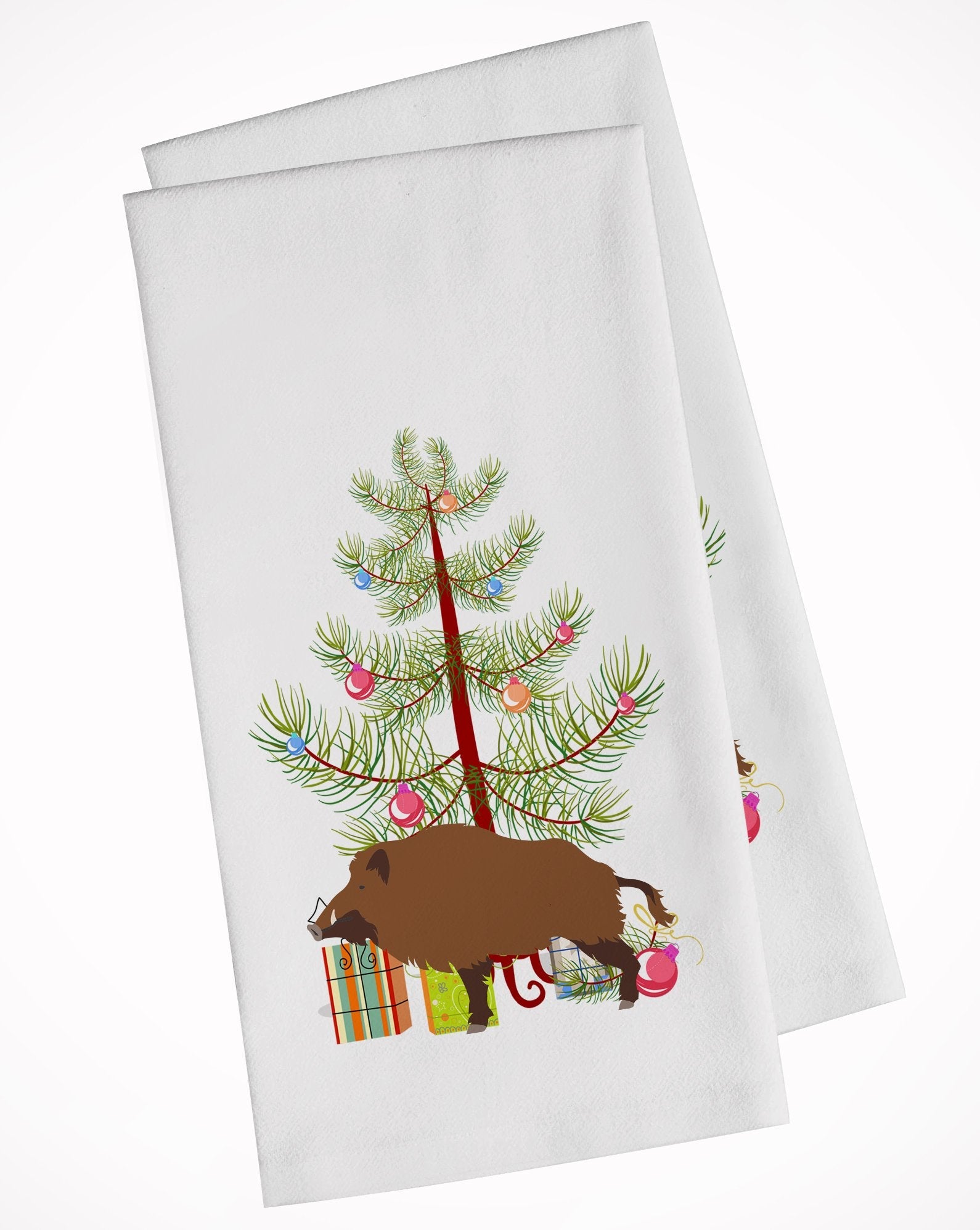 Wild Boar Pig Christmas Kitchen Towel Set of 2 White Dish Towels Decorative Bathroom Hand towel for Hand, Face, Hair, Yoga, Tea, Dishcloth, 19 X 28", White