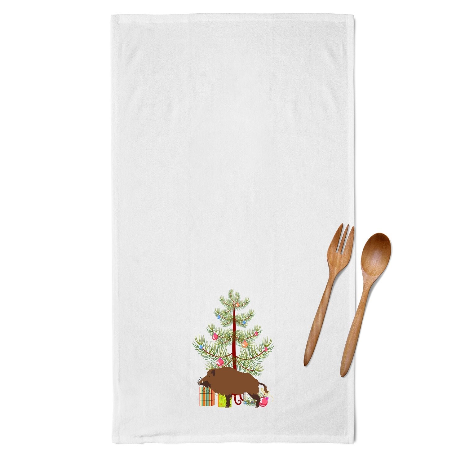 Wild Boar Pig Christmas Kitchen Towel Set of 2 White Dish Towels Decorative Bathroom Hand towel for Hand, Face, Hair, Yoga, Tea, Dishcloth, 19 X 28", White