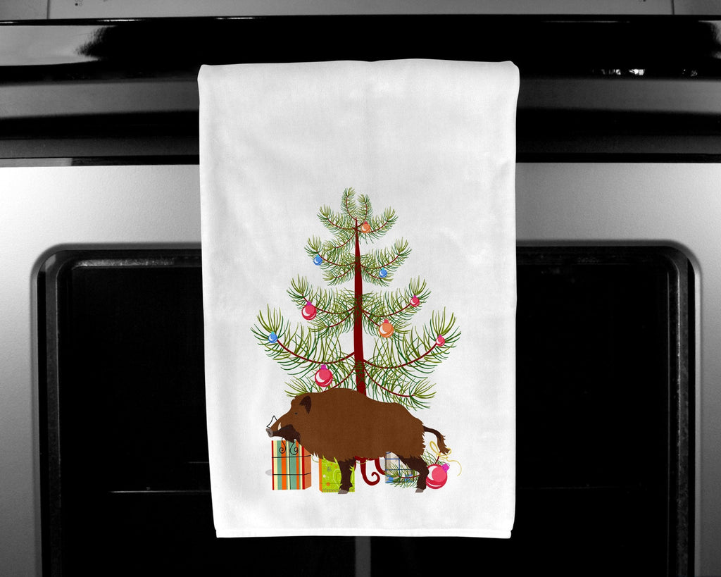 Wild Boar Pig Christmas Kitchen Towel Set of 2 White Dish Towels Decorative Bathroom Hand towel for Hand, Face, Hair, Yoga, Tea, Dishcloth, 19 X 28", White