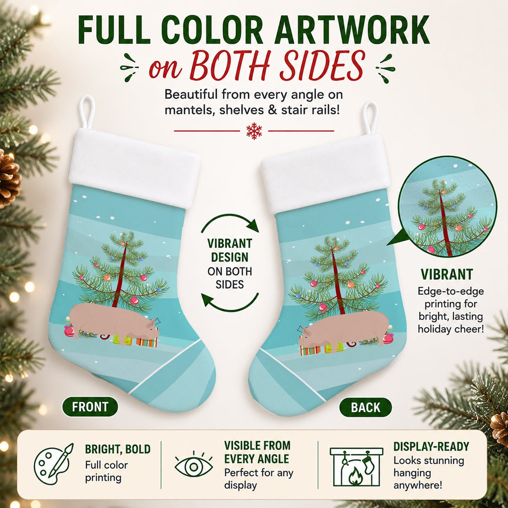Welsh Pig Christmas Holiday Stocking Double-Sided Print, Polyester Suede,11x18, Made in USA