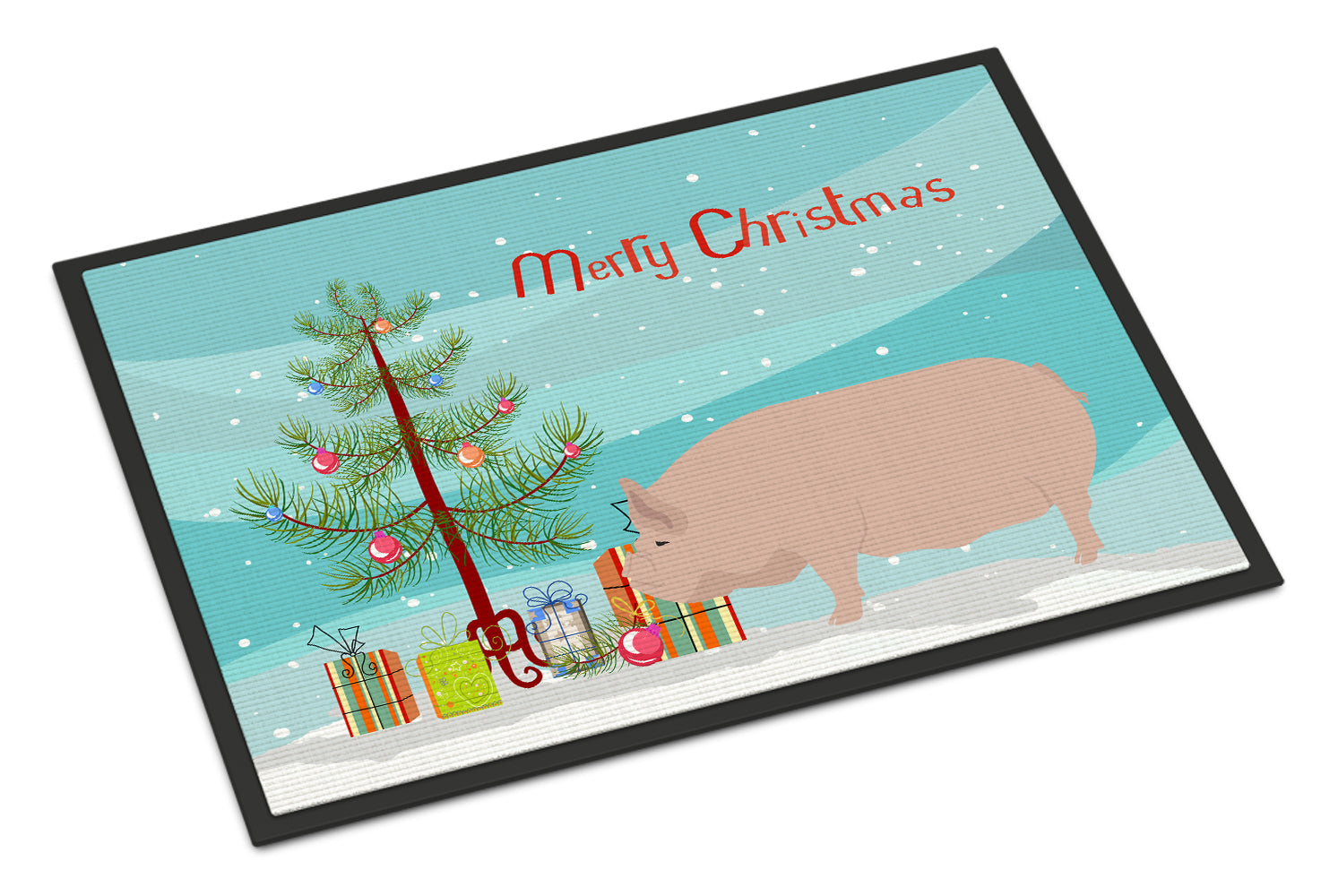 Welsh Pig Christmas Doormat Indoor Outdoor 24H X 36W Front Door Mat Rugs for Entryway, Non Slip Washable Low Pile,
