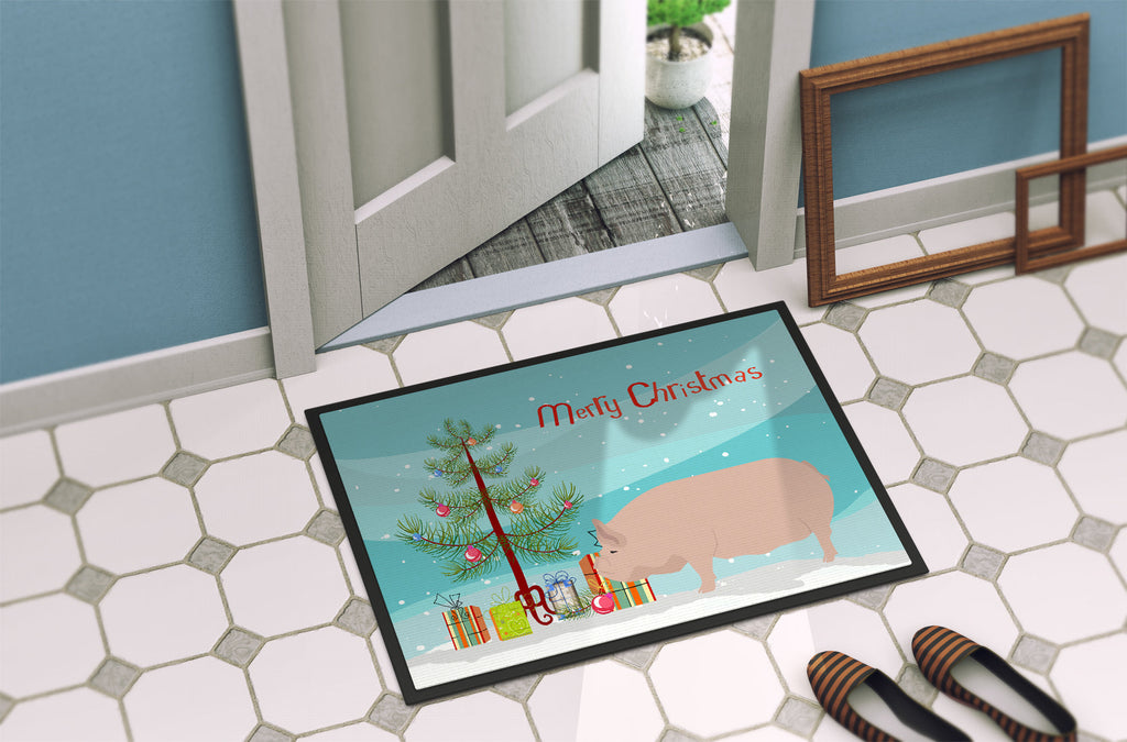 Welsh Pig Christmas Doormat Indoor Outdoor 24H X 36W Front Door Mat Rugs for Entryway, Non Slip Washable Low Pile,