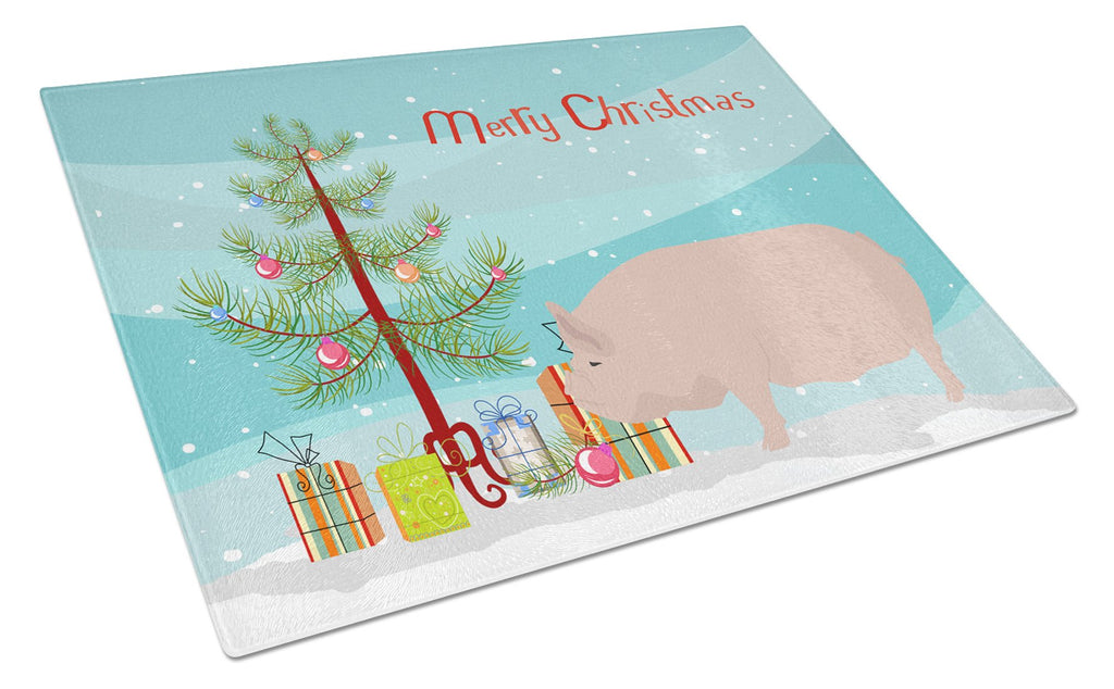Welsh Pig Christmas Cutting Board Tempered Glass Kitchen Cutting Surface, Heat Resistant Chopping, Non-Slip Feet, Food Prep & Serving