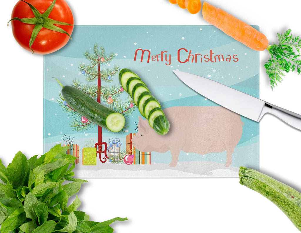 Welsh Pig Christmas Cutting Board Tempered Glass Kitchen Cutting Surface, Heat Resistant Chopping, Non-Slip Feet, Food Prep & Serving