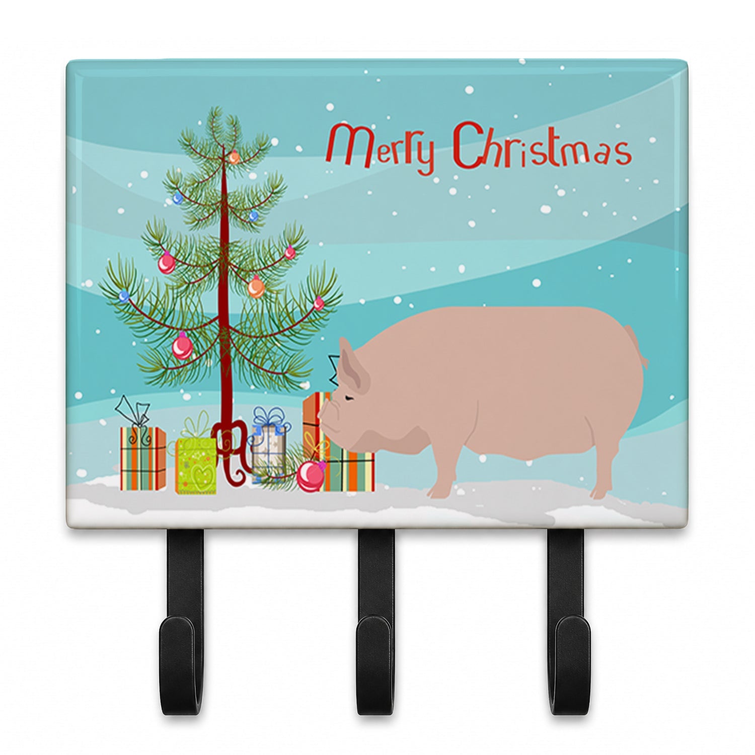 Welsh Pig Christmas Leash or Key Holder Wall Hooks, Coat Rack Wall Mount, for Hanging Keys, Towels, Aprons, Leashes