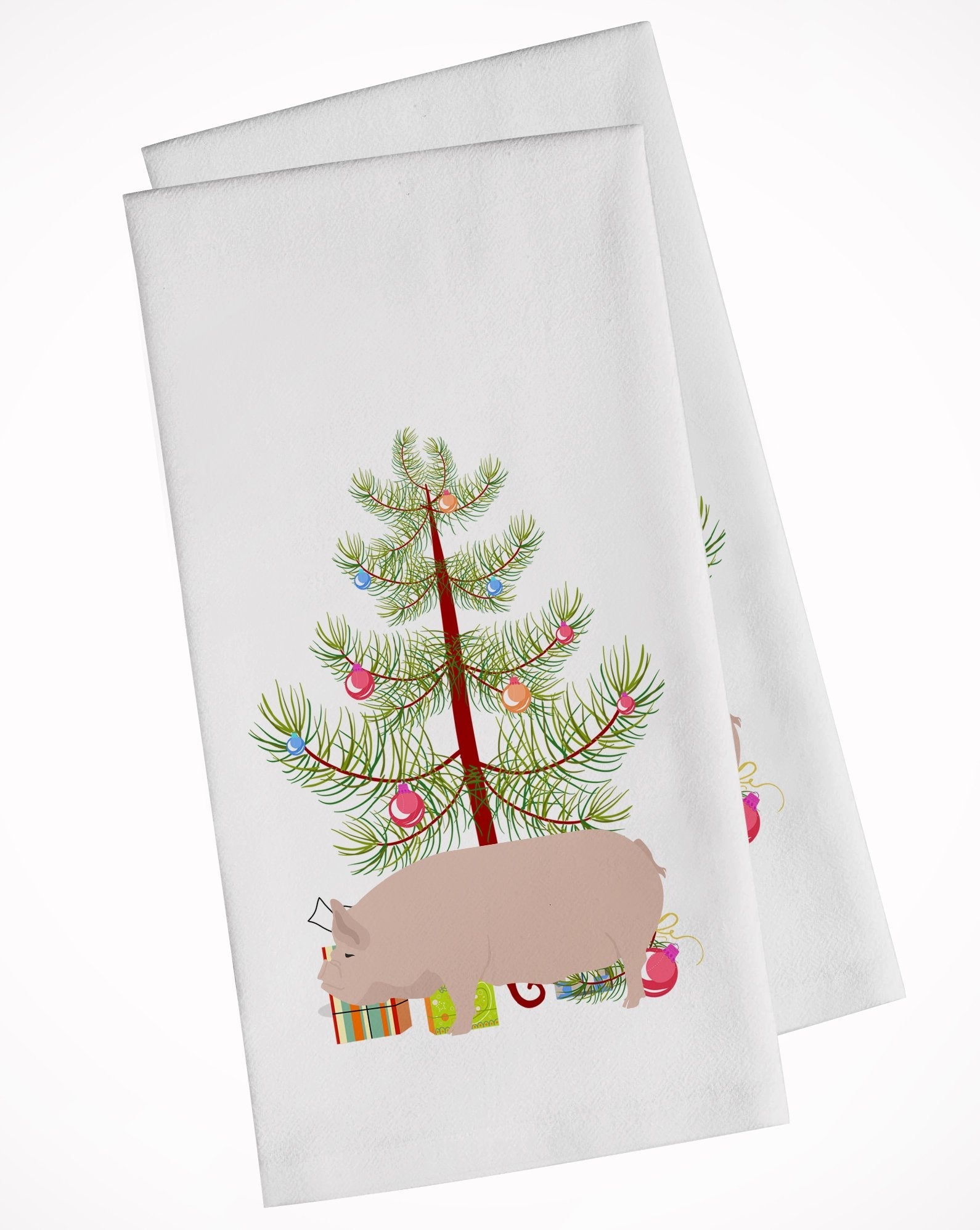 Welsh Pig Christmas Kitchen Towel Set of 2 White Dish Towels Decorative Bathroom Hand towel for Hand, Face, Hair, Yoga, Tea, Dishcloth, 19 X 28", White