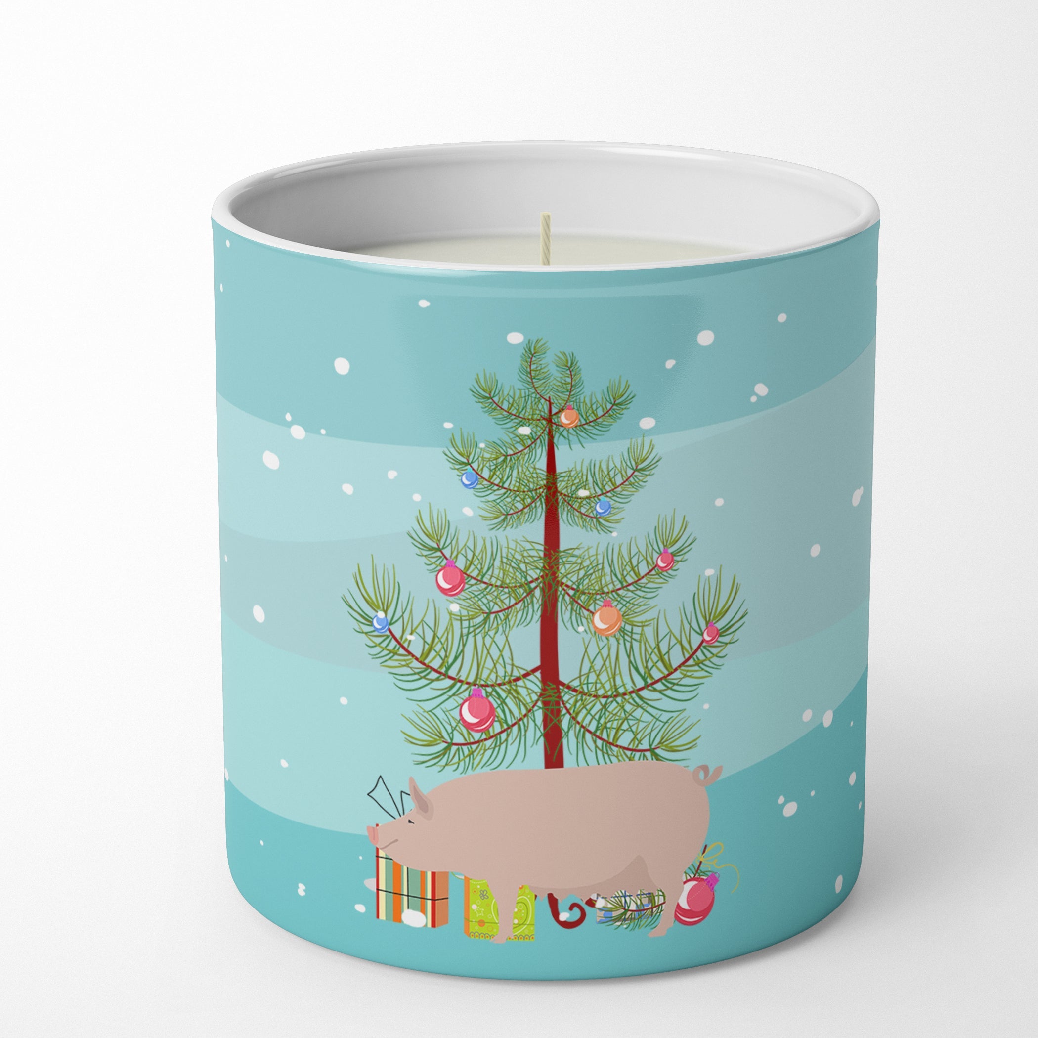 English Large White Pig Christmas Decorative Soy Candle Nature Soy Wax Essential Oil Home Decor Ideal for Bedroom Kitchen Bath Office Gift, 10 oz
