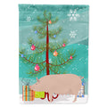English Large White Pig Christmas House Flag 28x40 Porch Sleeve Pole Decorative Outside Yard Banner Artwork Wall Hanging, Polyester